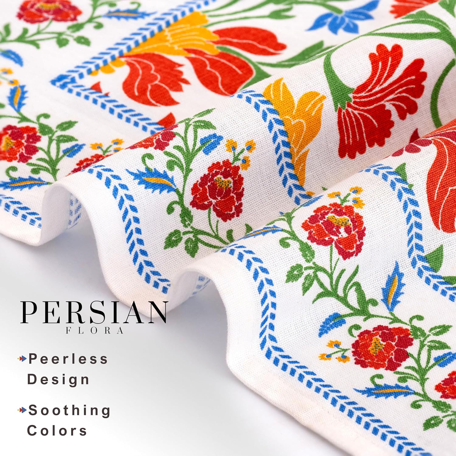 FINGERCRAFT Cloth Napkins Set of 12 Cotton Linen, 20x20 in, Persian Flora | Mitered corner, washable, soft, absorbent
