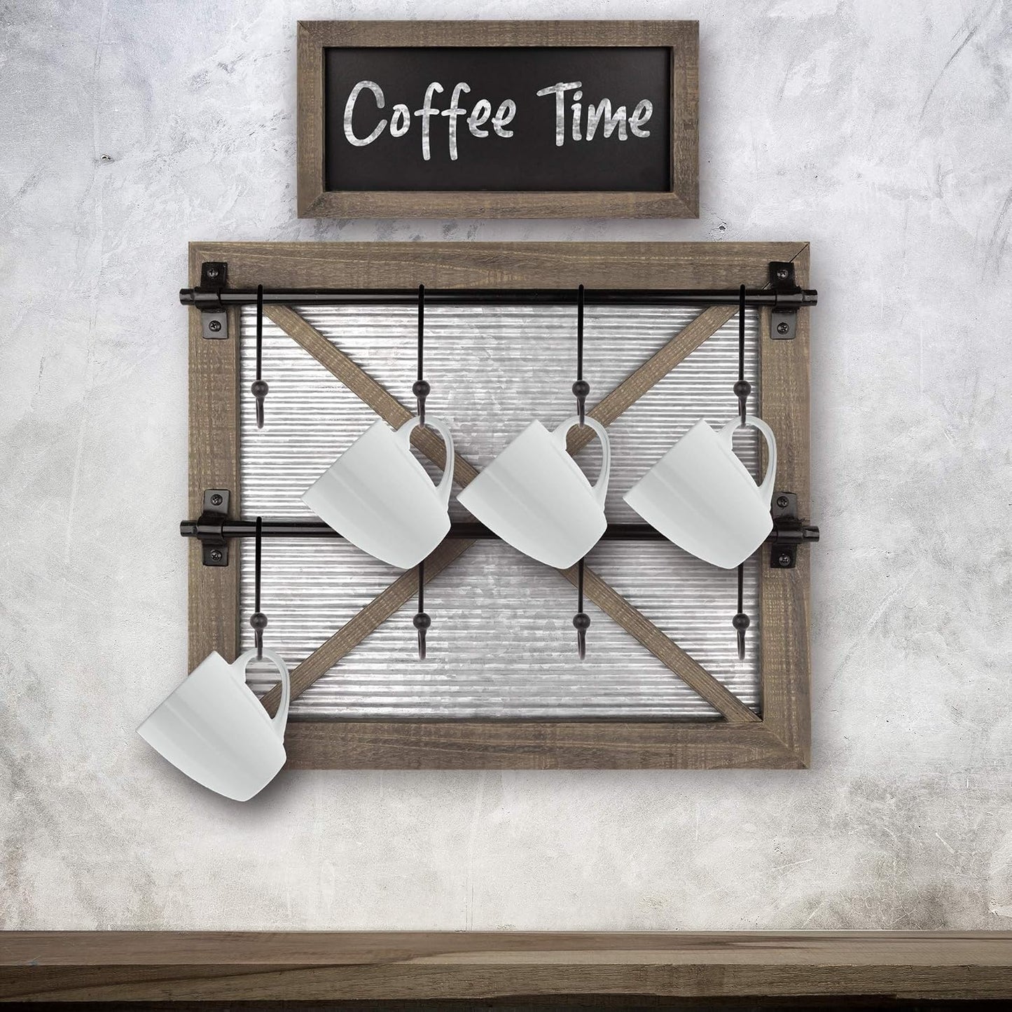 Autumn Alley Rustic Farmhouse Mug Rack Wall Mounted with Blackboard for Coffee Sign Decor - Galvanized Farmhouse