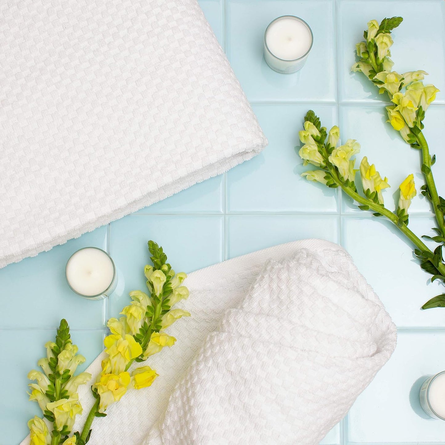 COTTON CRAFT Euro Spa Waffle Weave Bath Towels - Set of 4 White Towels | Pure 100% Ringspun Cotton Oversized Luxurious