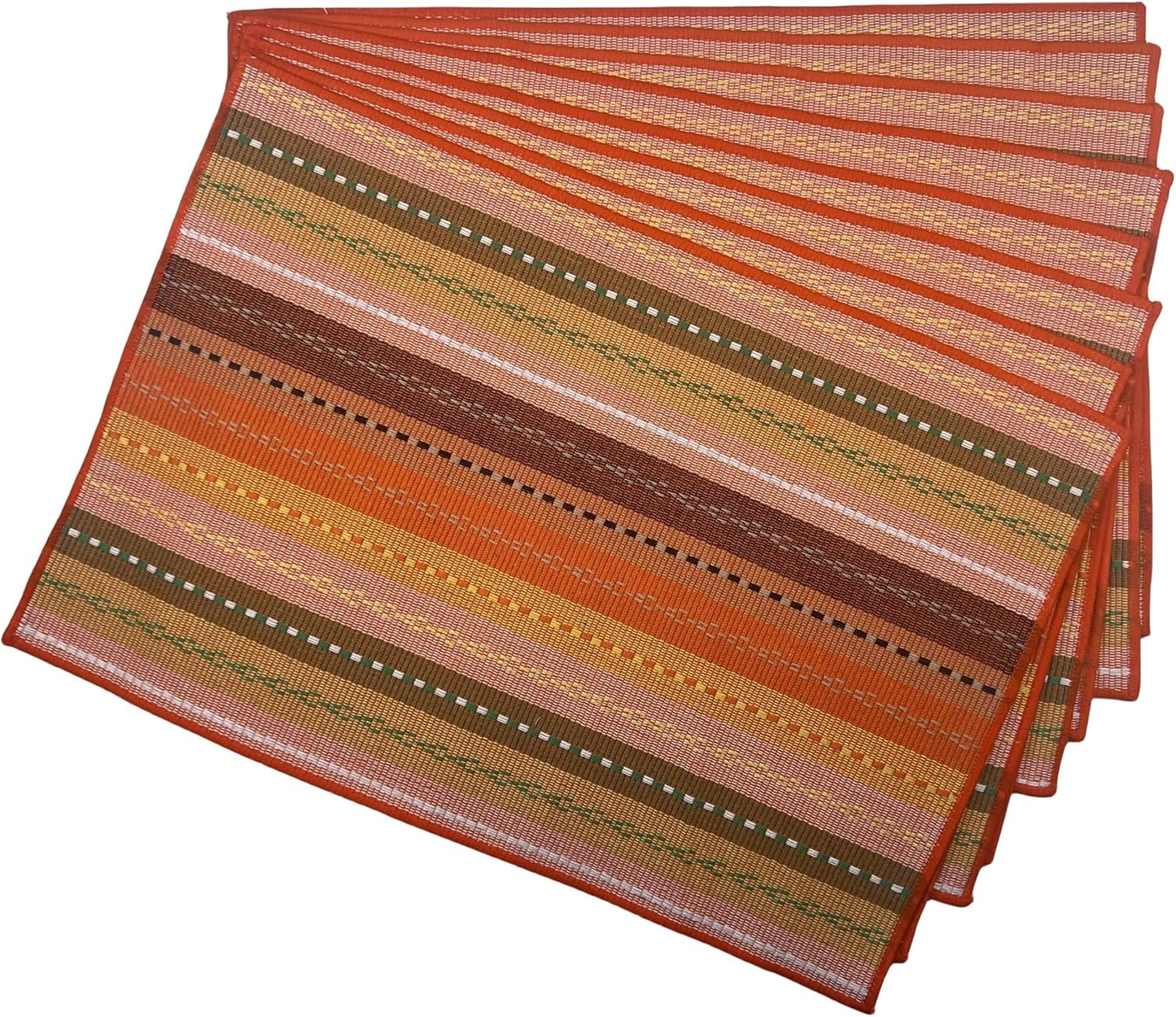 WAZAIGUR Hand Woven Cotton Placemats Set of 8, Orange | Indoor/Outdoor, Fabric, Non Slip, Colorful Place Mats Braided