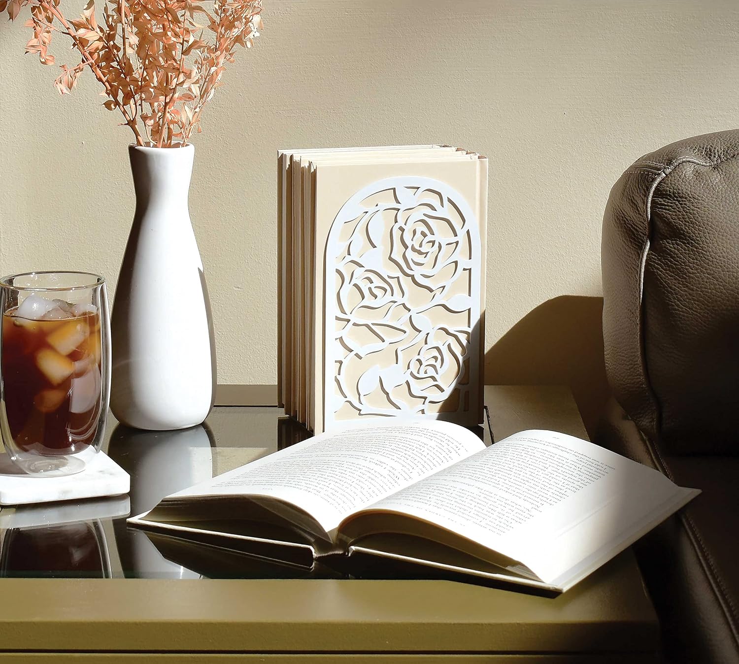 Book Stopper Metal Book Ends / Rose White