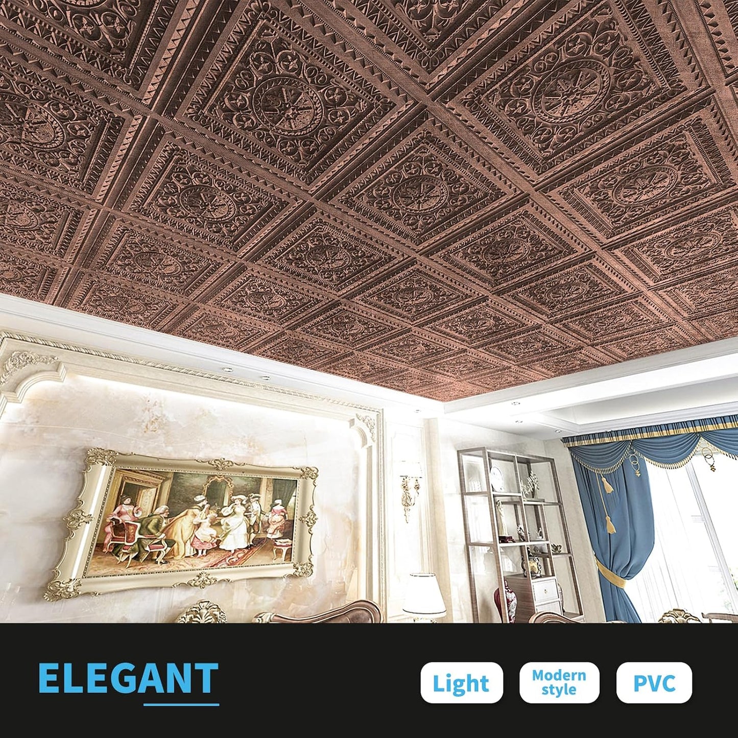 Drop Ceiling Tiles / 24 x 24 / Antique Copper / Set of 12