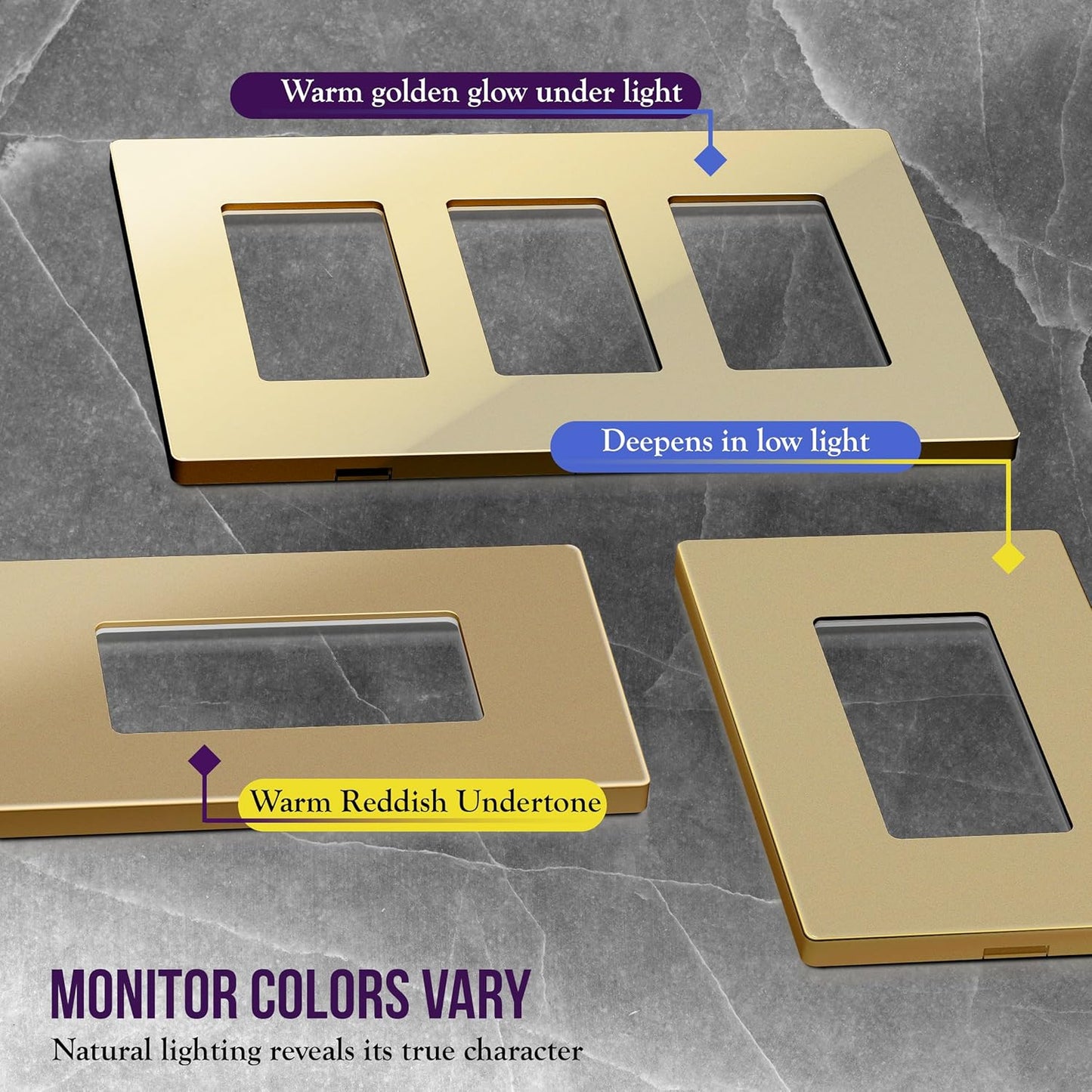 ENERLITES 1-Gang Gold Screwless Decorator Wall Plate Outlet Cover, 10 Pack | Size 4.68" x 2.93", Fits light