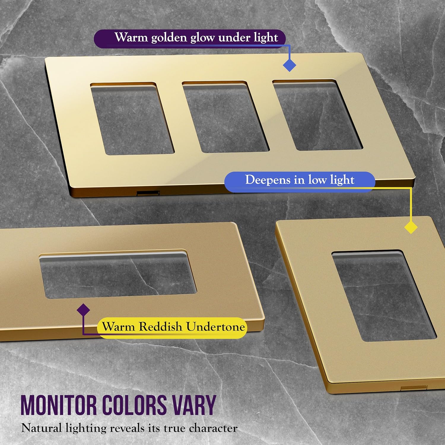 ENERLITES 1-Gang Gold Screwless Decorator Wall Plate Outlet Cover, 10 Pack | Size 4.68" x 2.93", Fits light