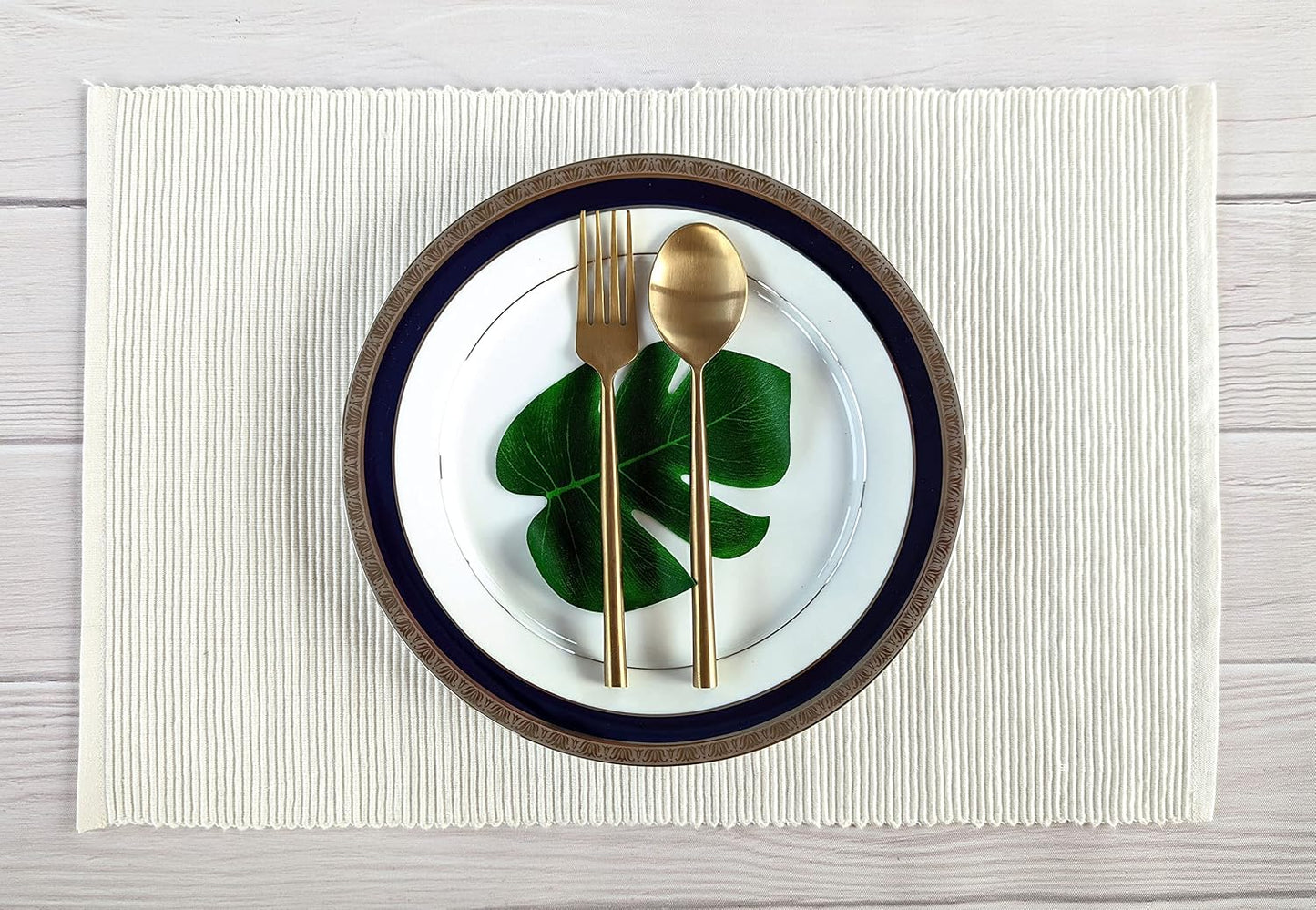 100% Cotton Ribbed Placemats - Set of 8-13 x 19 Inches - Off White - Everyday Cloth Table Mats - Thick Construction