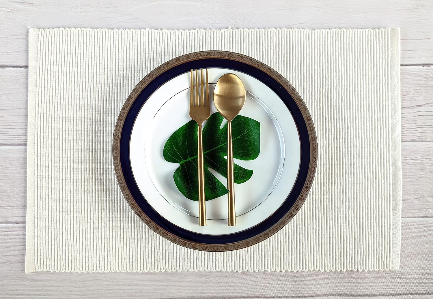 100% Cotton Ribbed Placemats - Set of 6-13 x 19 Inches - Off White - Everyday Cloth Table Mats - Thick Construction