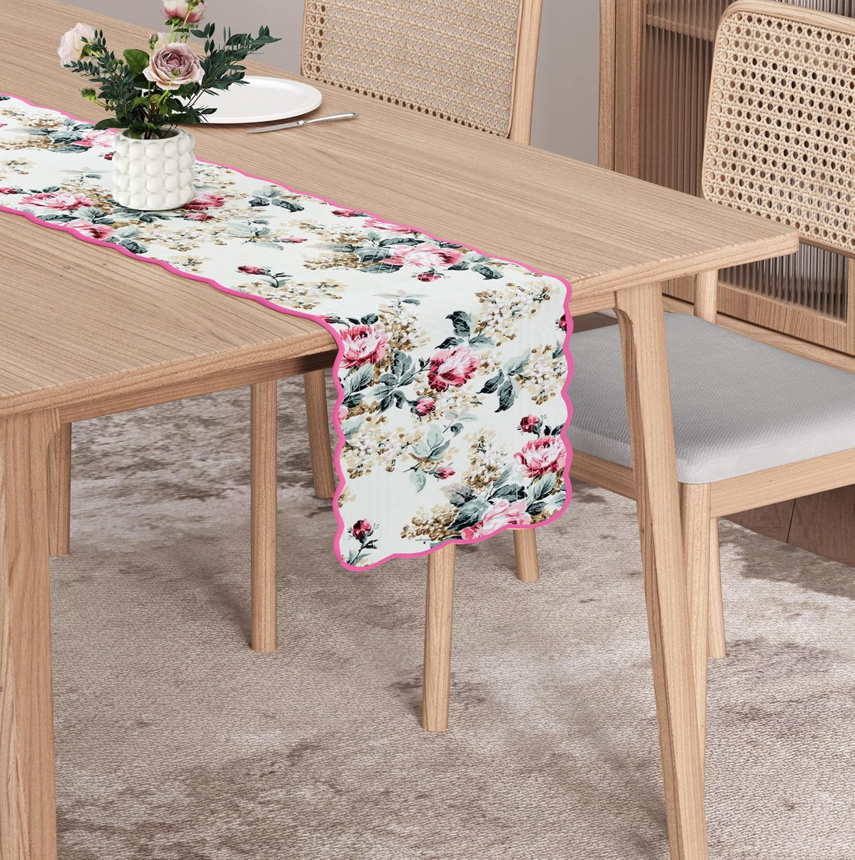 English Garden - Bloom Collection Luxury Handcrafted Runner (Reversible) Cotton Quilted Fabric Machine Washable –