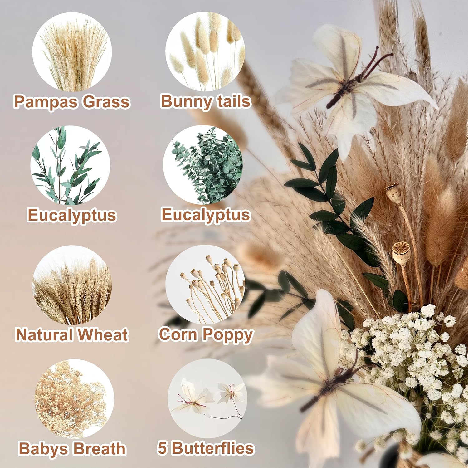 Pampas Grass Dried Flower Bouquet for Boho Home Decor / Natural