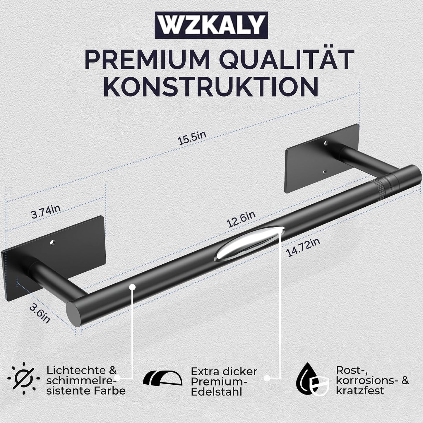 Matte Black Paper Towel Holder Under Cabinet Self Adhesive | 304 Stainless Steel Post Pivoting Design Wall Mounted & No