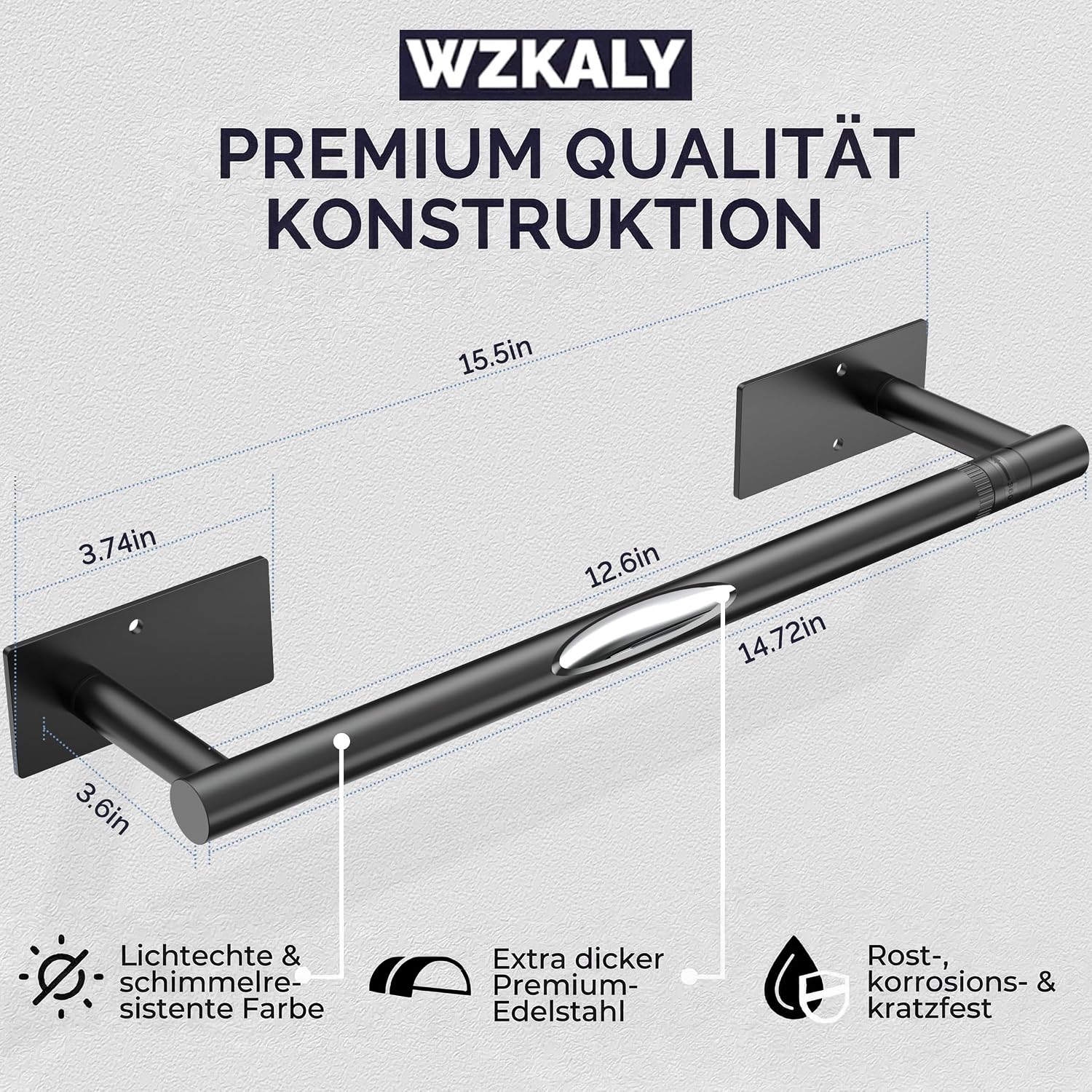 Matte Black Paper Towel Holder Under Cabinet Self Adhesive | 304 Stainless Steel Post Pivoting Design Wall Mounted & No