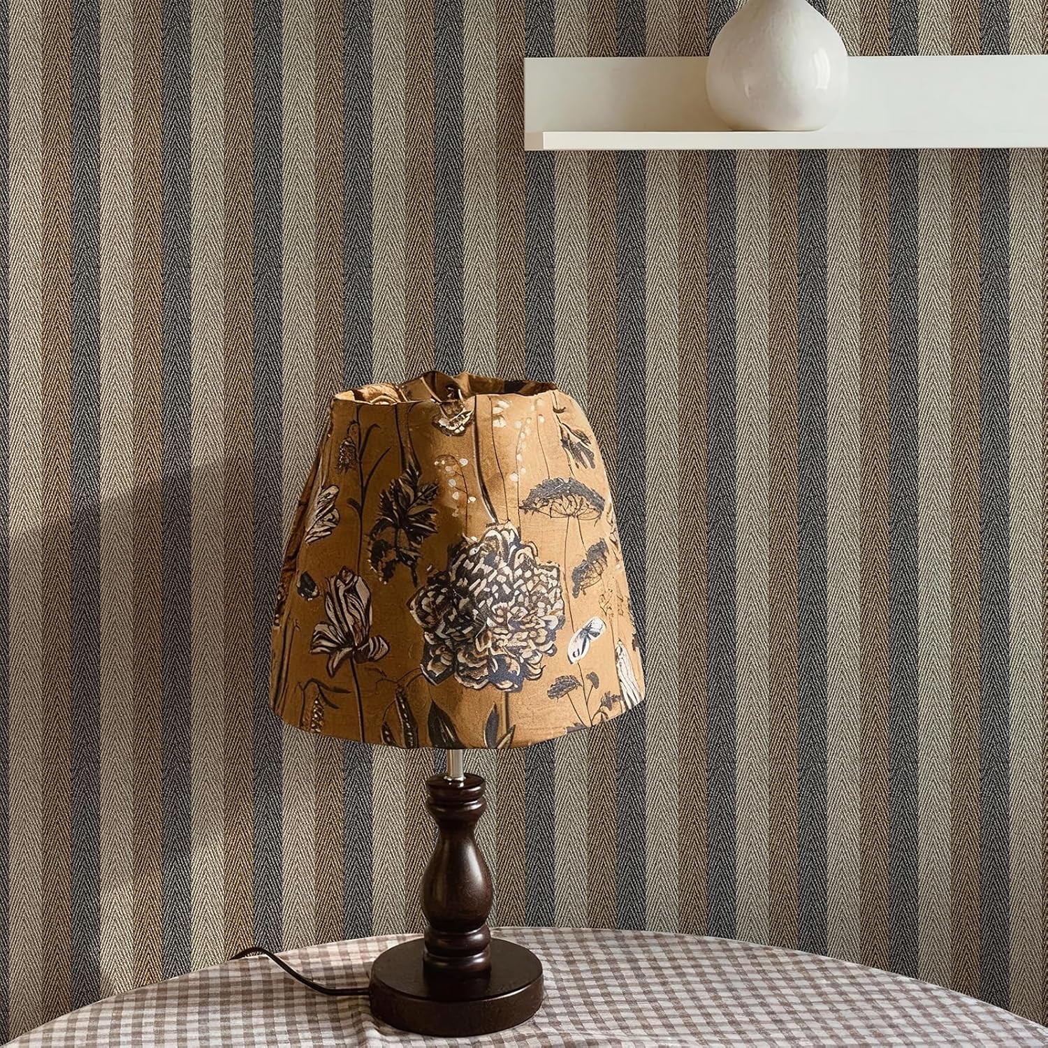 Textured Fabric Wallpaper Peel and Stick Large Size " Black/ /Grey Stripes / 26 x 400 / Brown