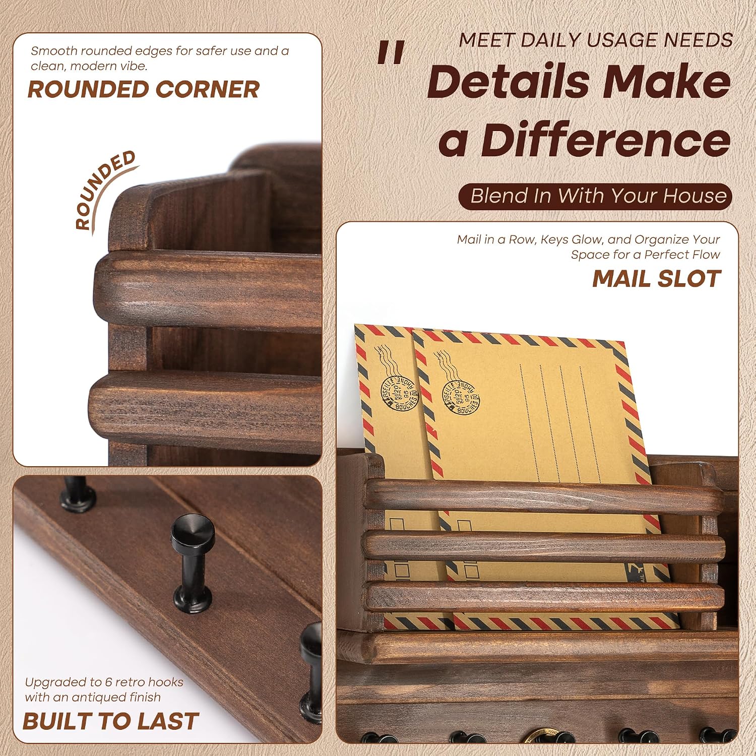 Floating Shelf & 6 Hooks / Brown