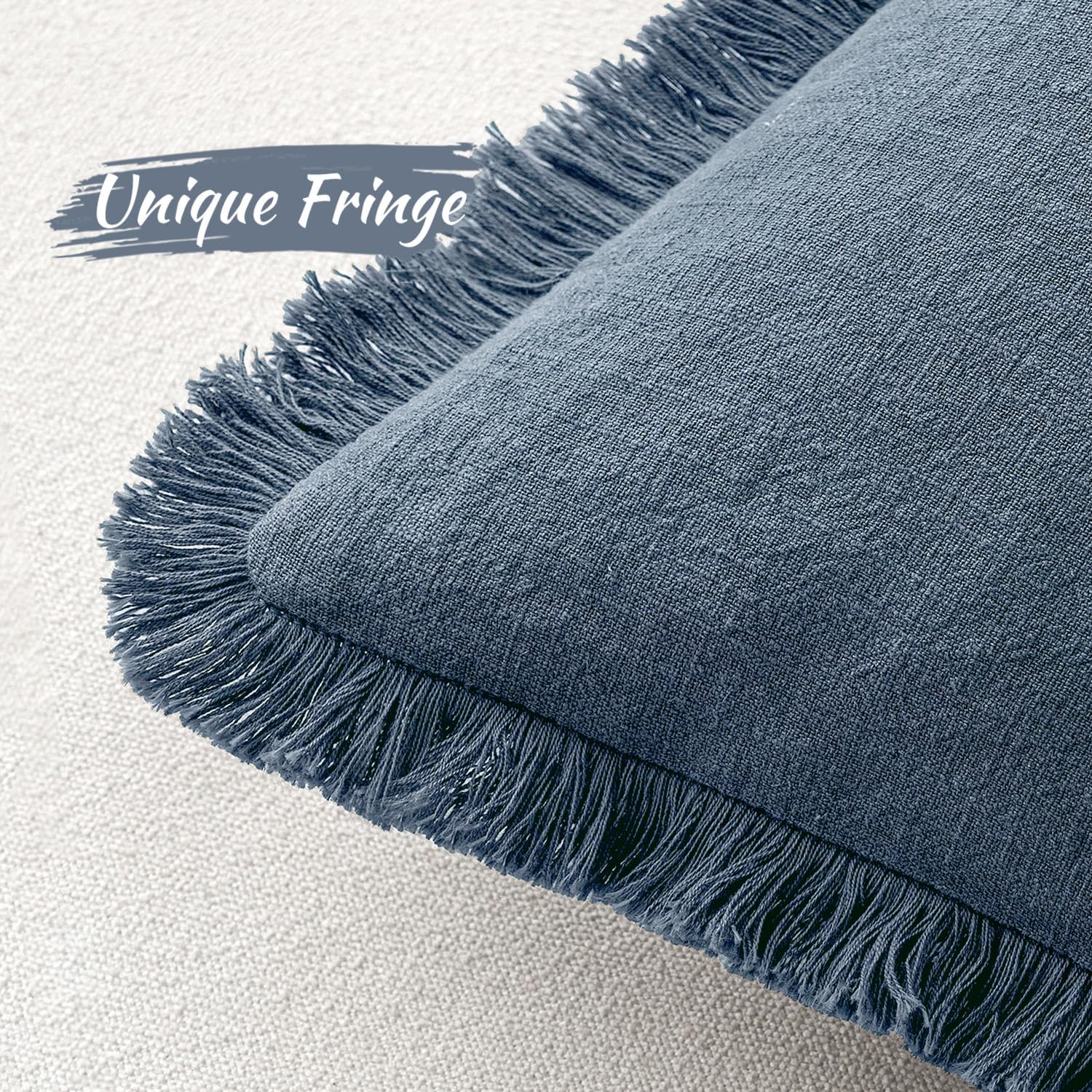 Decorative Throw Pillow Covers Neutral Linen Fringe Throw Pillows / 18 x 18 / Blue Ashes / Set of 2