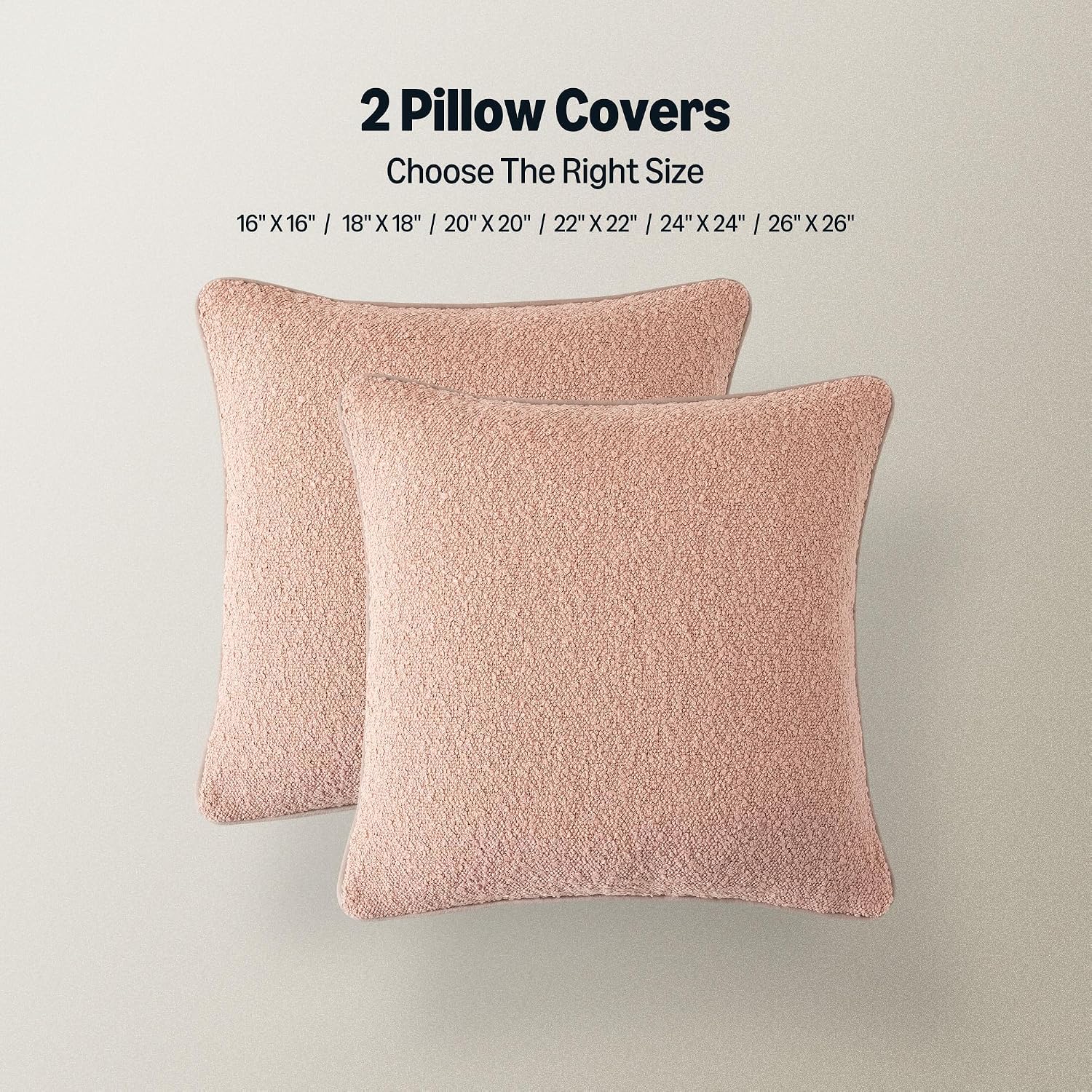 Boucle Throw Pillow Covers / Pink / 18 x 18 / Set of 2