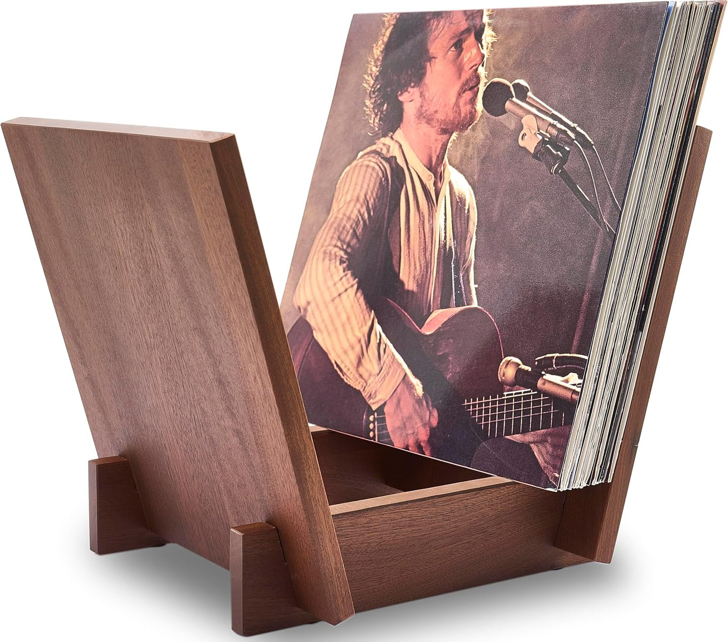 Honygebia Sapele Wood Vinyl Record Holder, V-Shaped Rack for 40 Premium LPs | Solid Sapele Wood Record Album Holder