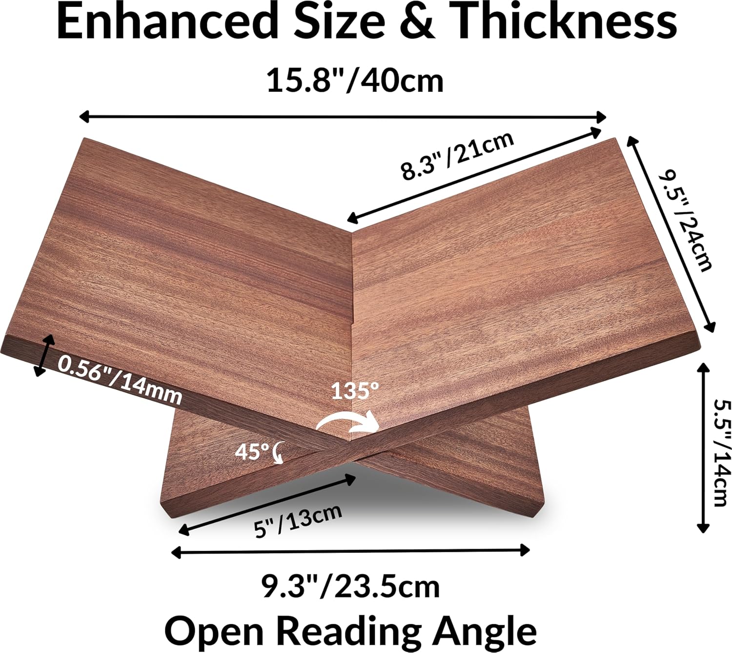 Honygebia Solid Wood Book Stands - Cross Frame Sapele Wooden Book Holder, Open Bookstand for Display and Reading