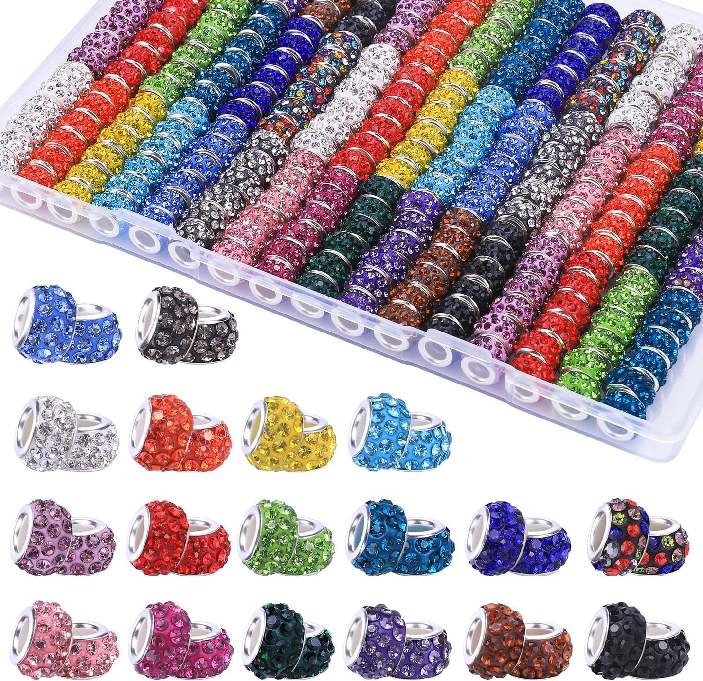 Colorful Glass Charm Beads Set / Mixed Pack By Color / Set of 216