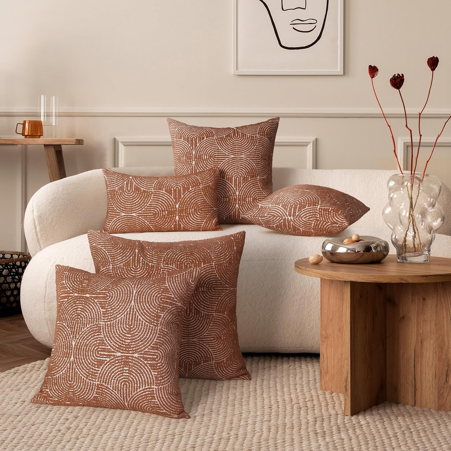 Boho Decorative Textured Throw Pillow Covers / Burnt Orange / 16 x 16 / Set of 2