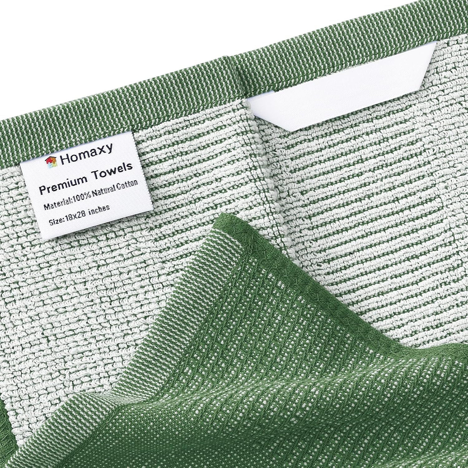 Homaxy 380 GSM Cotton Premium Kitchen Towels 6 Pack, 18"x 28", Grass Green | Flat and Terry Dish Towels, Highly