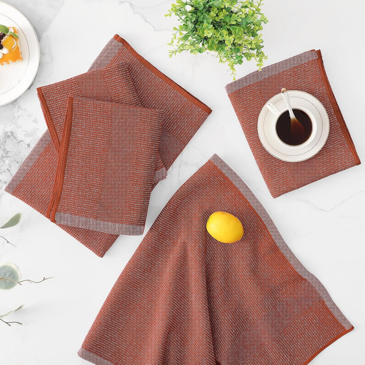 Mordimy Premium Large Cotton Kitchen Towels (18"x 28", 8 Pack), Rust | 100% Ring Spun Cotton, Super Absorbent, 380 GSM