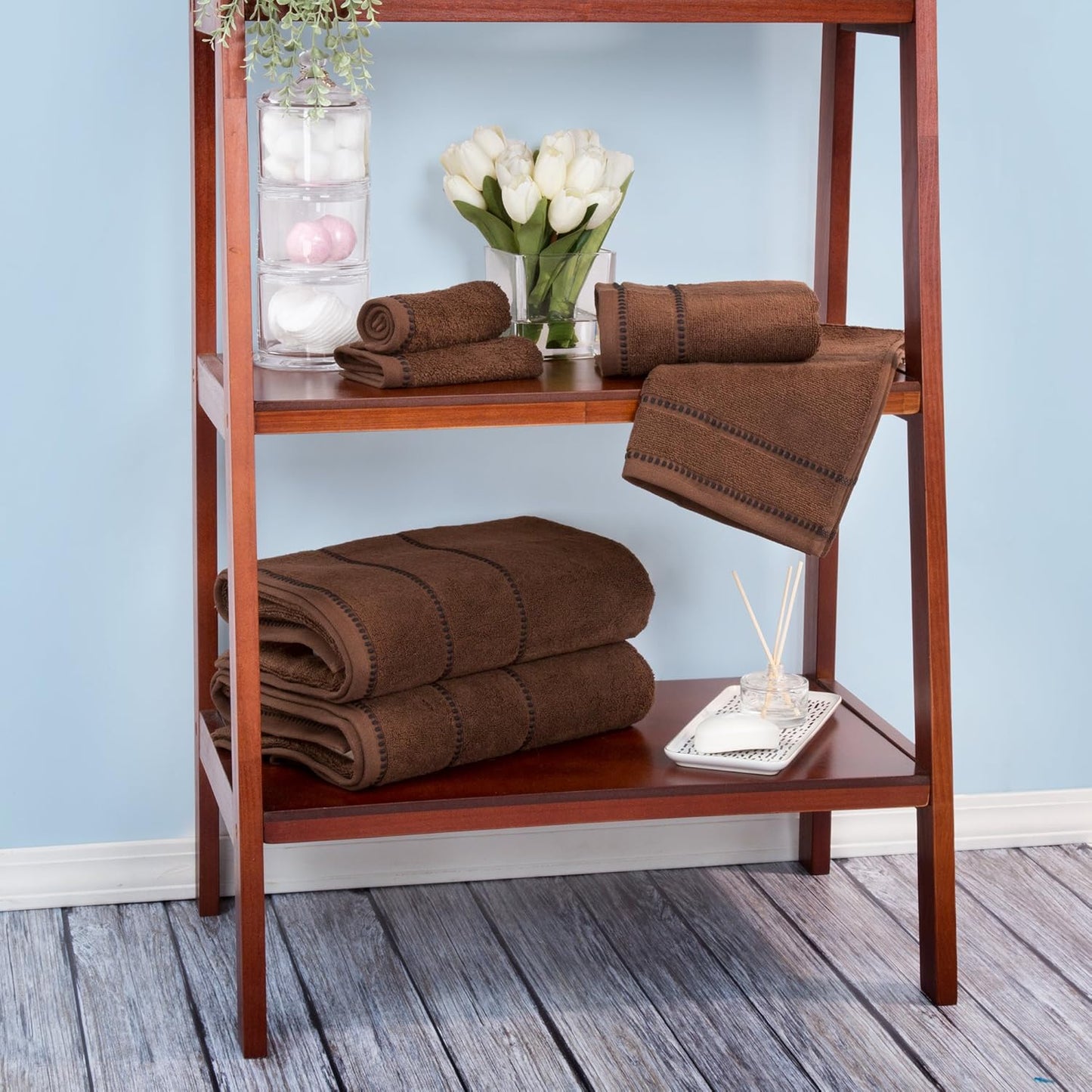 Lavish Home Bathroom Towels Set, Chocolate Brown, Set of 6