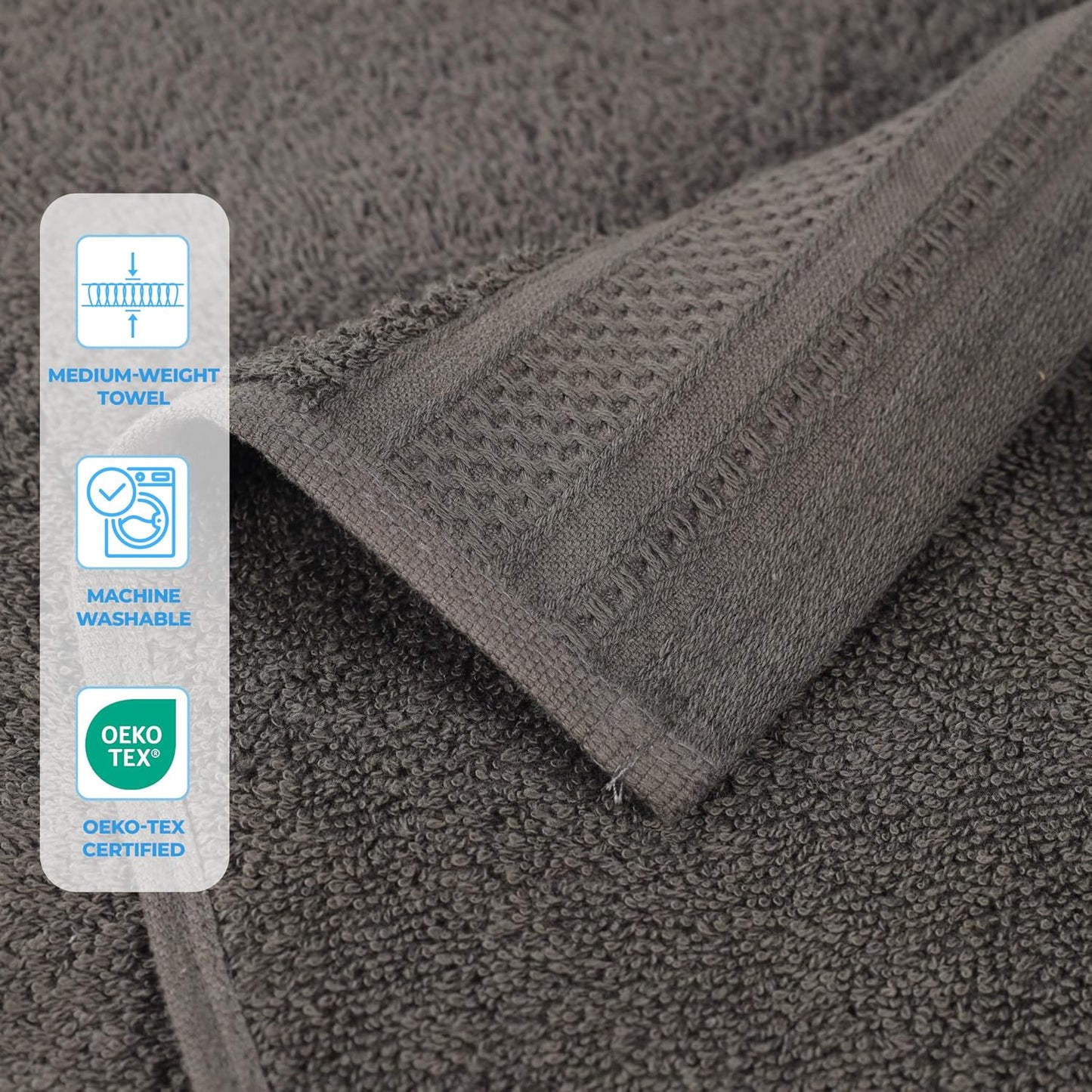 Superior Honeycomb 100% Cotton 500 GSM 12 Piece Bath Towel Set, 6 Washcloths, 4 Hand, 2 Bath Towels, Ideal for