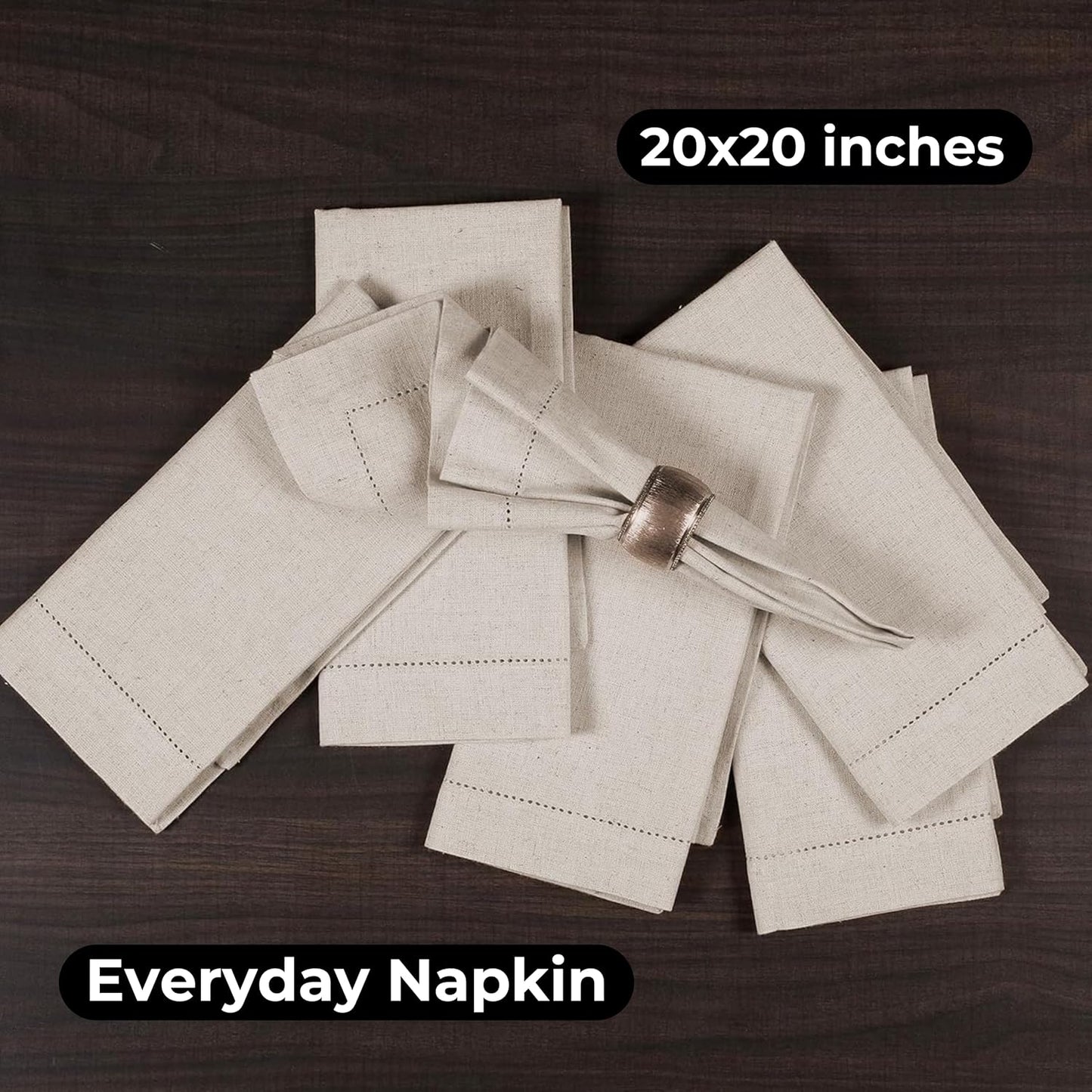 HOMIDATE Linen Cotton Cloth Dinner Napkins, 20x20, Set of 12 | Flax cotton blend, hemstitched mitered corners, machine