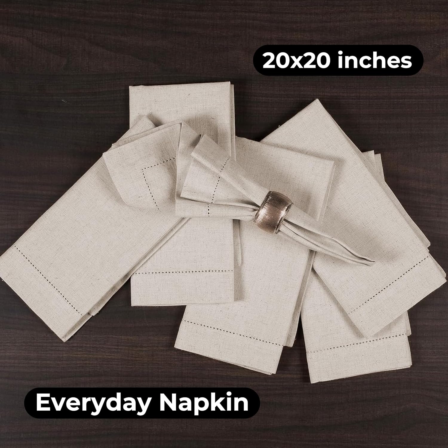 HOMIDATE Linen Cotton Cloth Dinner Napkins, 20x20, Set of 12 | Flax cotton blend, hemstitched mitered corners, machine