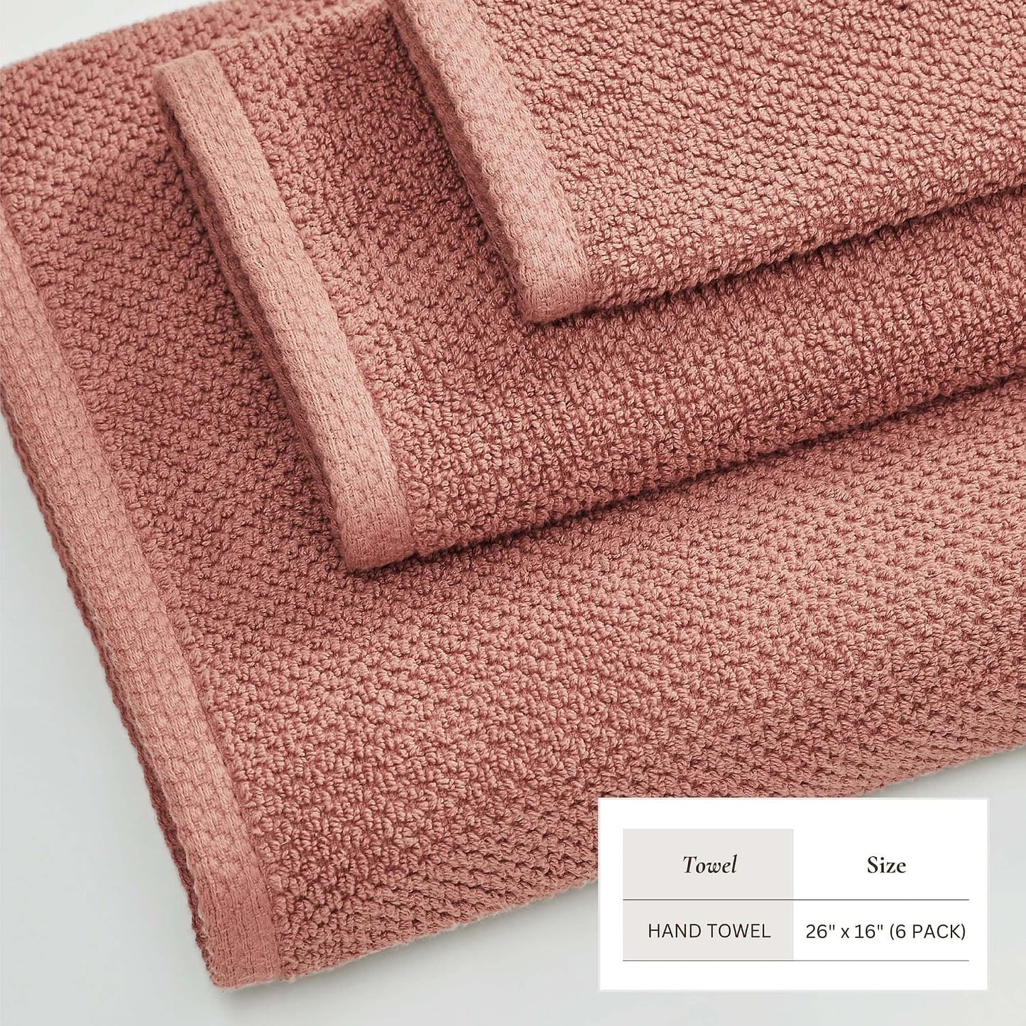 Great Bay Home 100% Cotton 6 Pack 26x16 Hand Towel Set - Absorbent, Quick-Drying, Durable Towels for Bathroom Decor