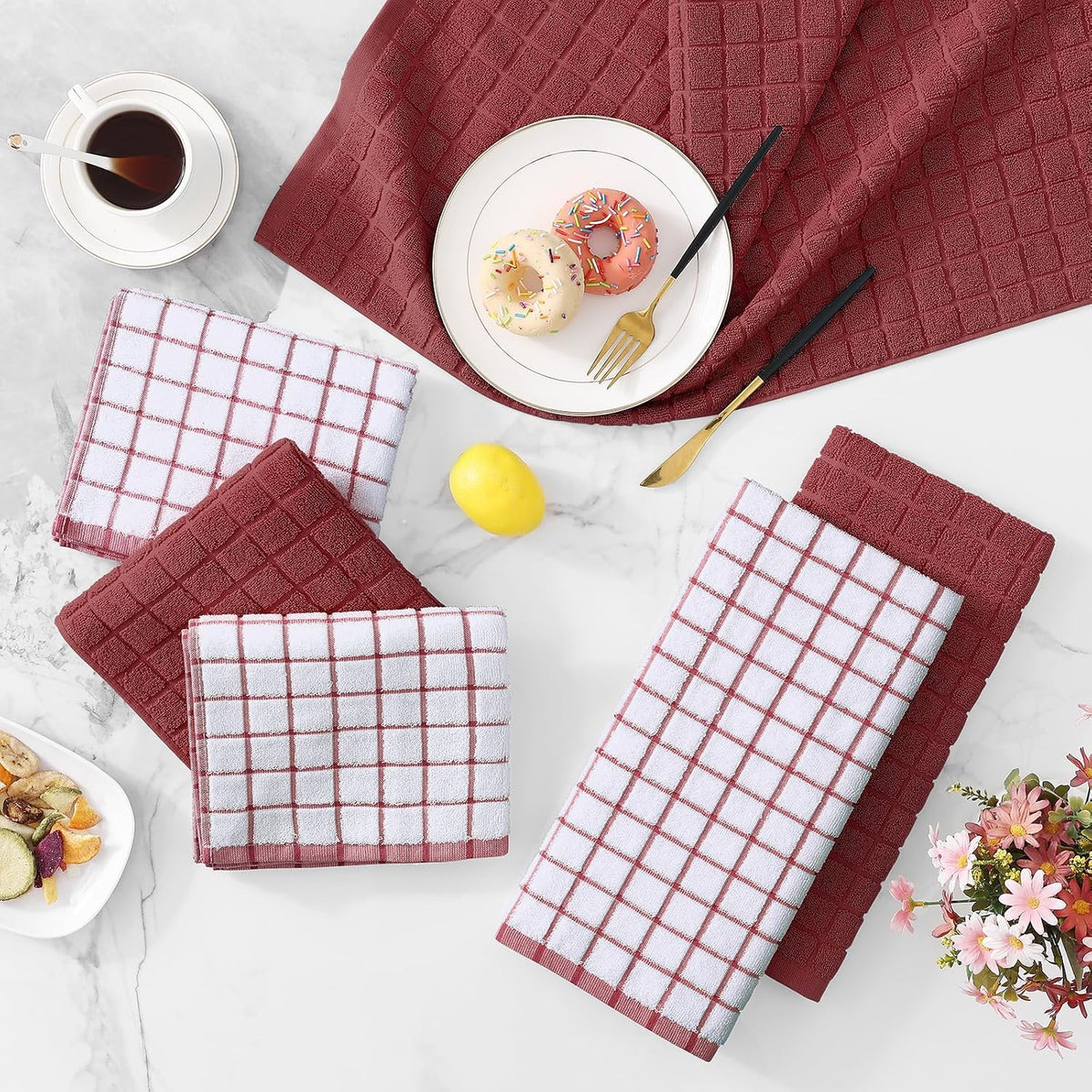 Homaxy Large Premium Cotton Kitchen Towels 16"x 28", 8 Pack, Rust | Natural Ring Spun 390 GSM Dish Towels, Super
