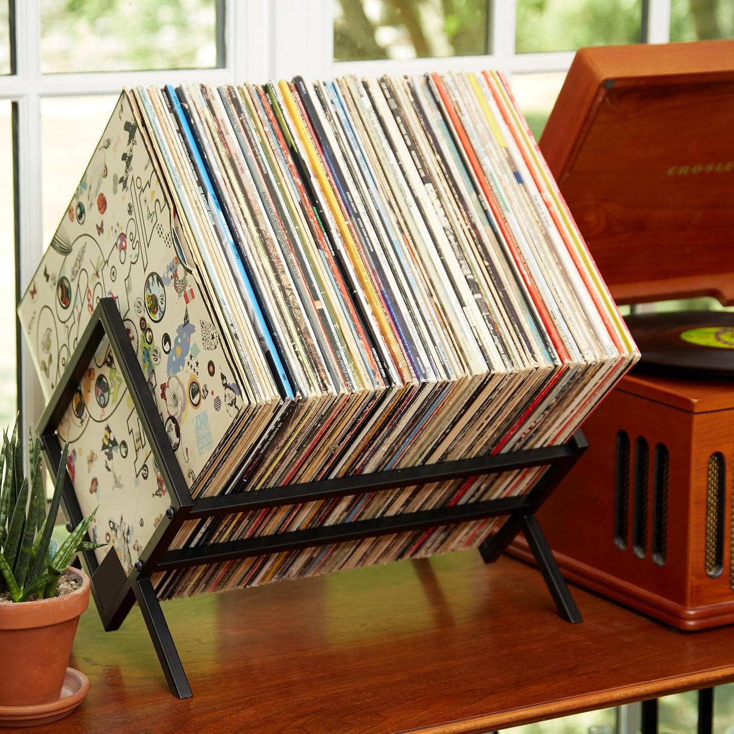 MODERN VINYL Record Storage Racks - Easy Assembly Vinyl Record Holder Stand 100 Lps | Sleek Matte Black LP Holder Stand