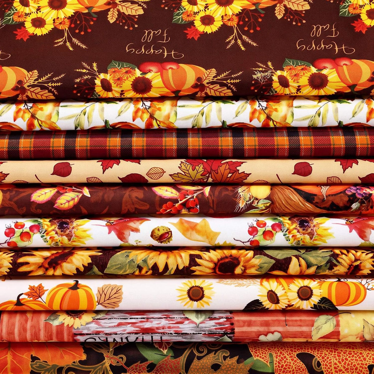 Tatuo 10 Pcs Fall Cotton Fat Quarters Thanksgiving Pumpkin Maple 19.7"