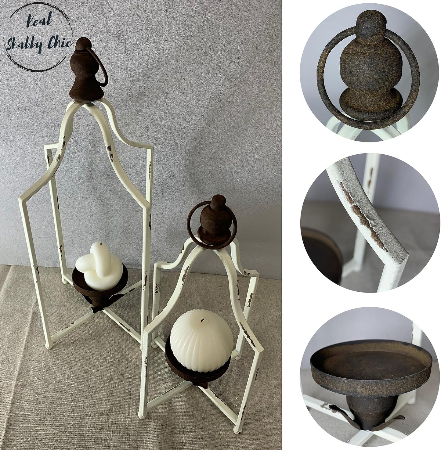 12.5" & 16.5" Timeless Cozy Decorative Lanterns Set of 2, Handcrafted Metal Iron Candle Holders, Farmhouse Elegance
