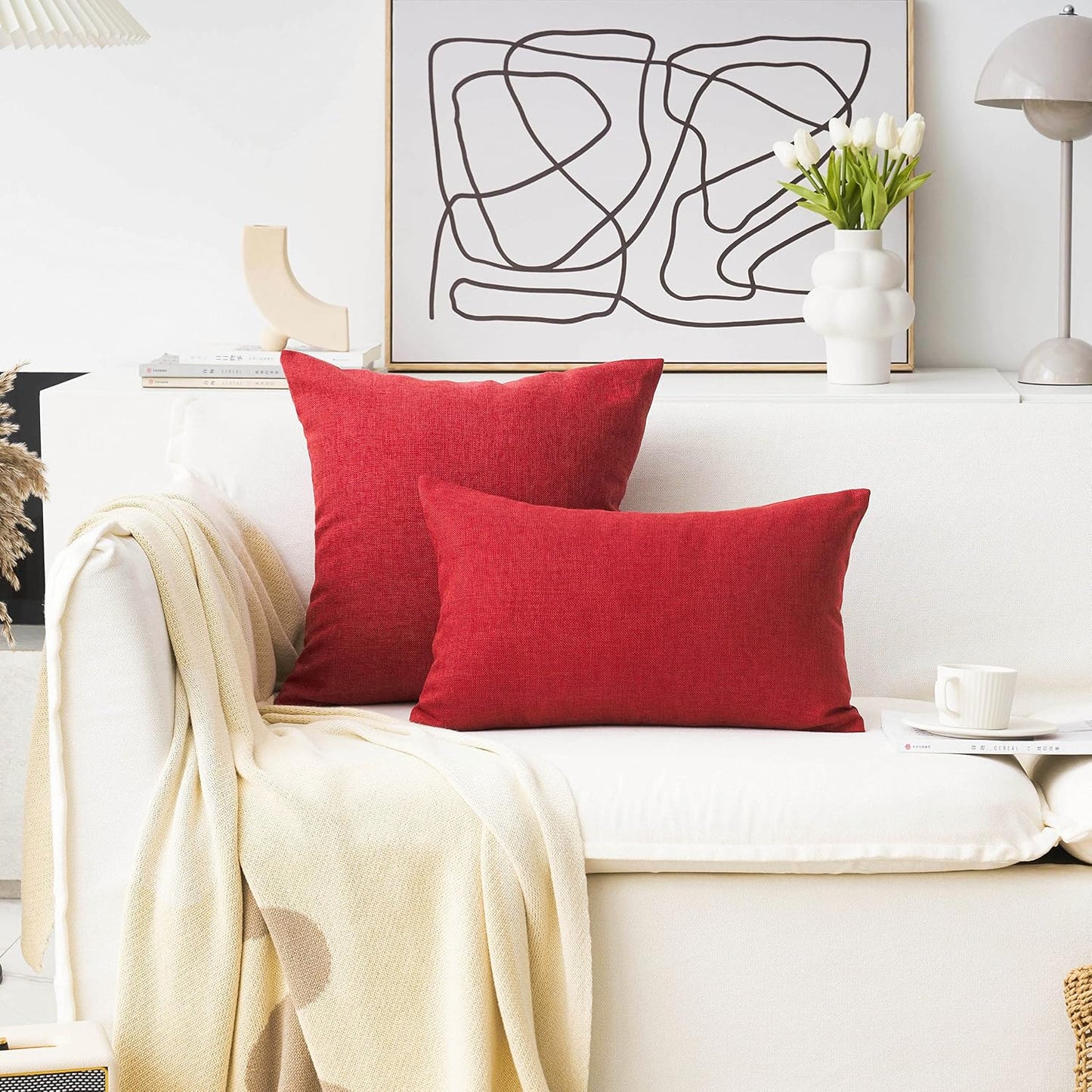 Throw Pillow Cover Linen Decorative Euro Sham Pillow Cover / 26 x 26 / Burgundy / Red