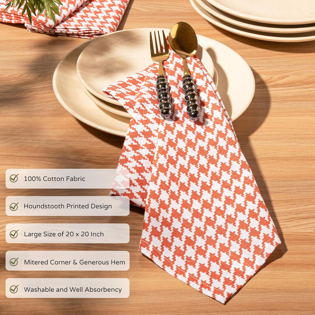 FINGERCRAFT Cloth Napkins Set of 12, 100% Cotton, 20x20 Inch, Terracotta | Mitered corner, washable, soft, absorbent