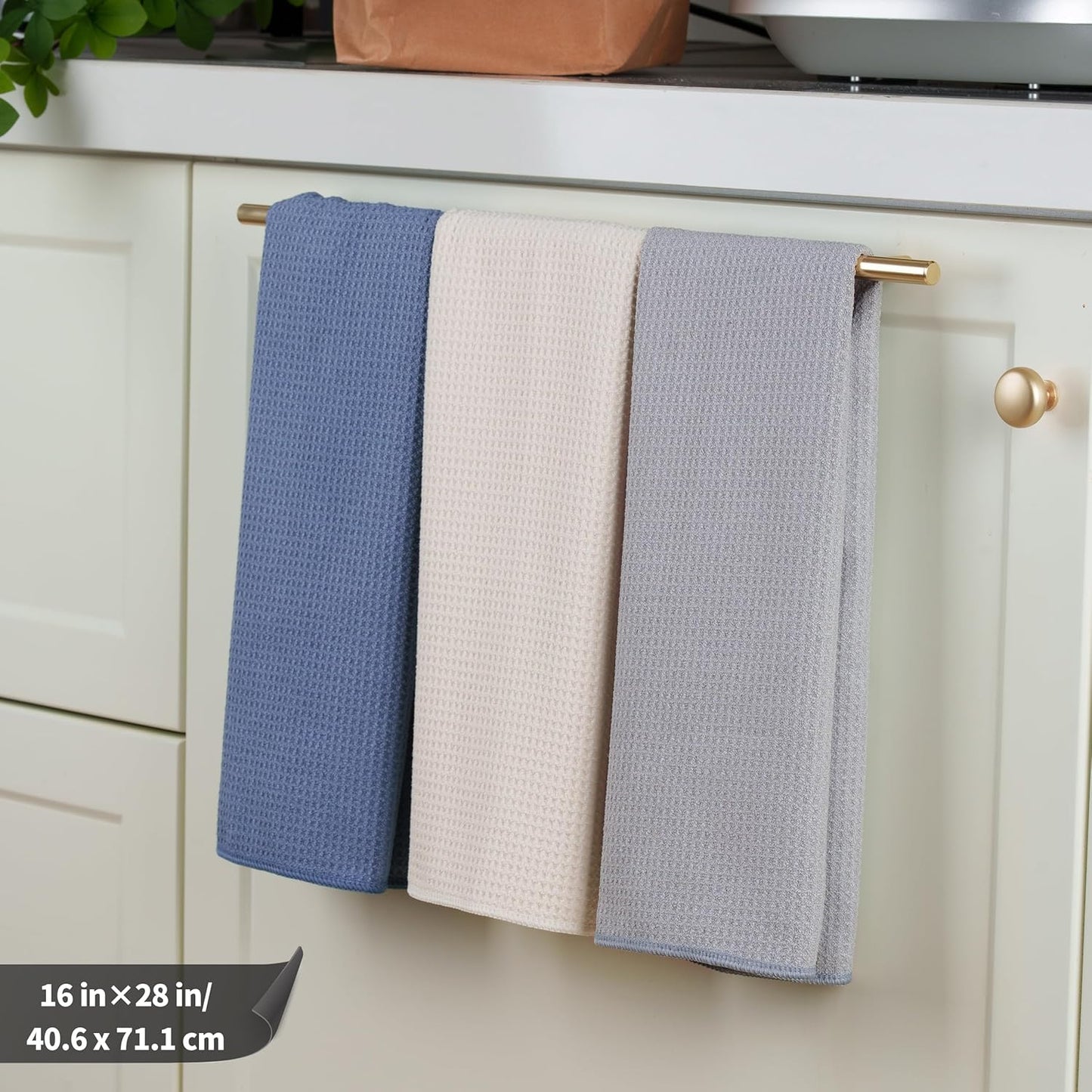 POLYTE 340 GSM Microfiber Waffle Kitchen Dish Tea Towel, 16x28 in, 12 Pack | Lint Free, Quick Dry