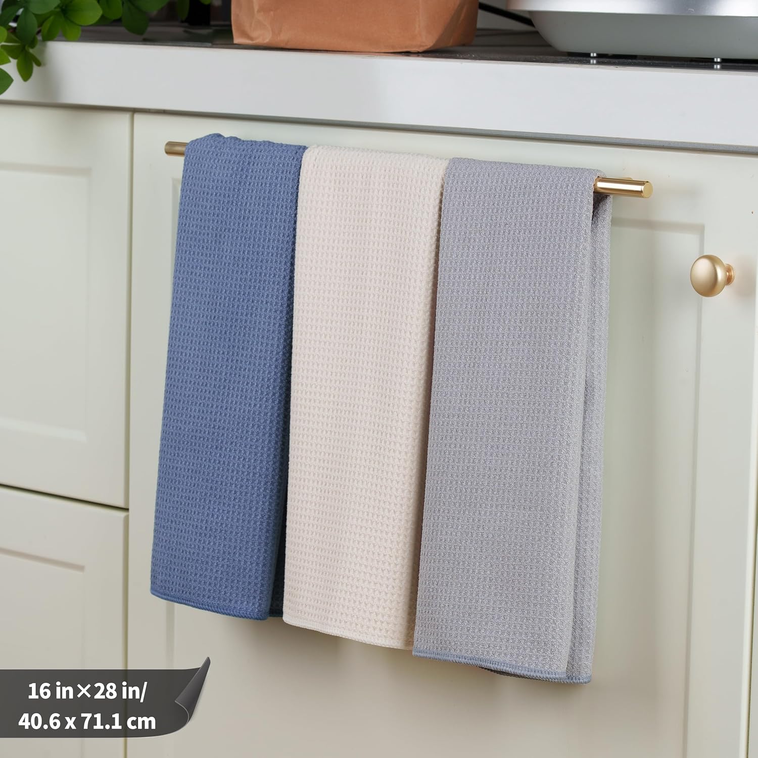 POLYTE 340 GSM Microfiber Waffle Kitchen Dish Tea Towel, 16x28 in, 12 Pack | Lint Free, Quick Dry