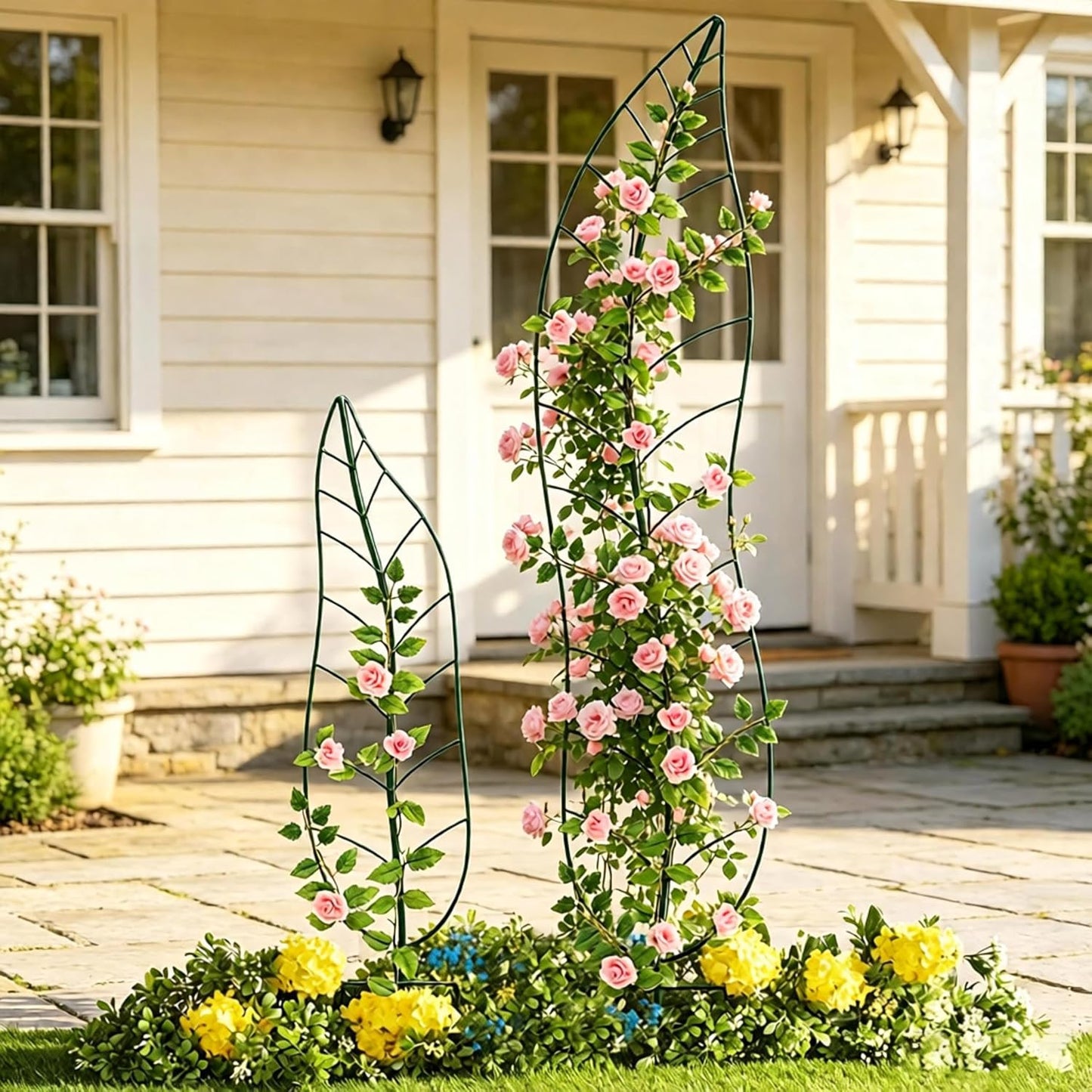 Garden Trellis Plant Support Trellis Green Leaf Trellis Garden Decoration for Climbing Vines Floral Metal Trellis Set