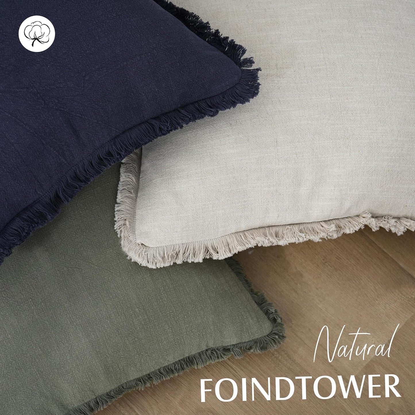 Decorative Linen Fringe Throw Pillow Covers Boho Farmhouse / 18 x 18 / Natural Beige / Set of 2