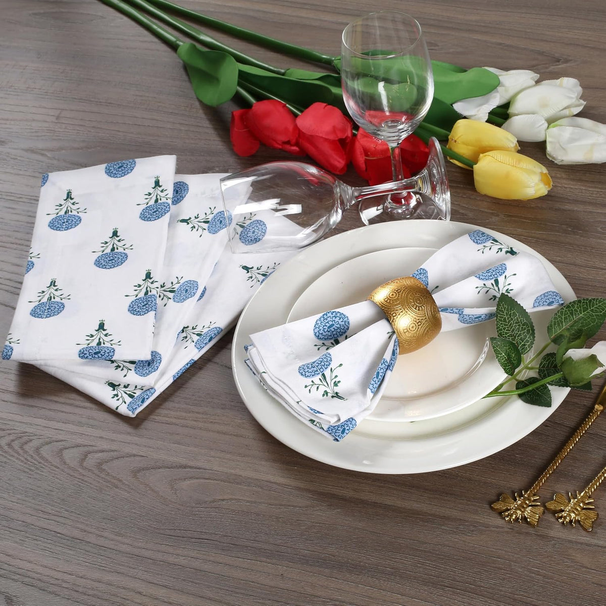 Bedding Craft Printed Dinner Napkins Set of 12 – 18x18 Mushroom Design with 1" Fold – Durable Stylish Fabric Napkins