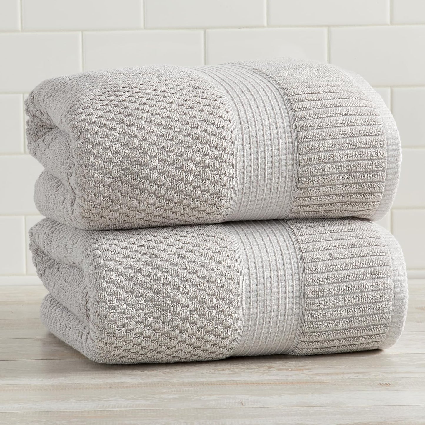 NY Loft 100% Cotton 2-Pack Oversized Bath Towel Set | Grey | Quick-Dry | Two Oversized 35" x 70" Bath Towels / Bath