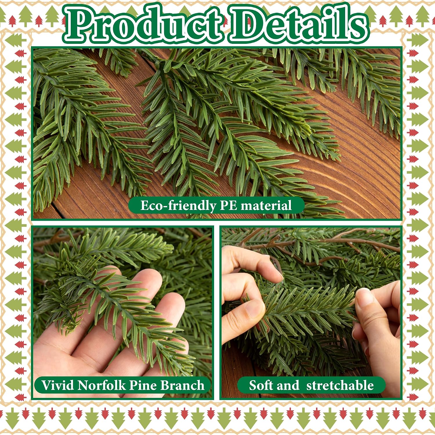 2 Pcs Christmas Norfolk Pine Garland, 6 FtArtificial Pines Greenery Garland | Realistic 3 Fork Dense Real Touch Pine