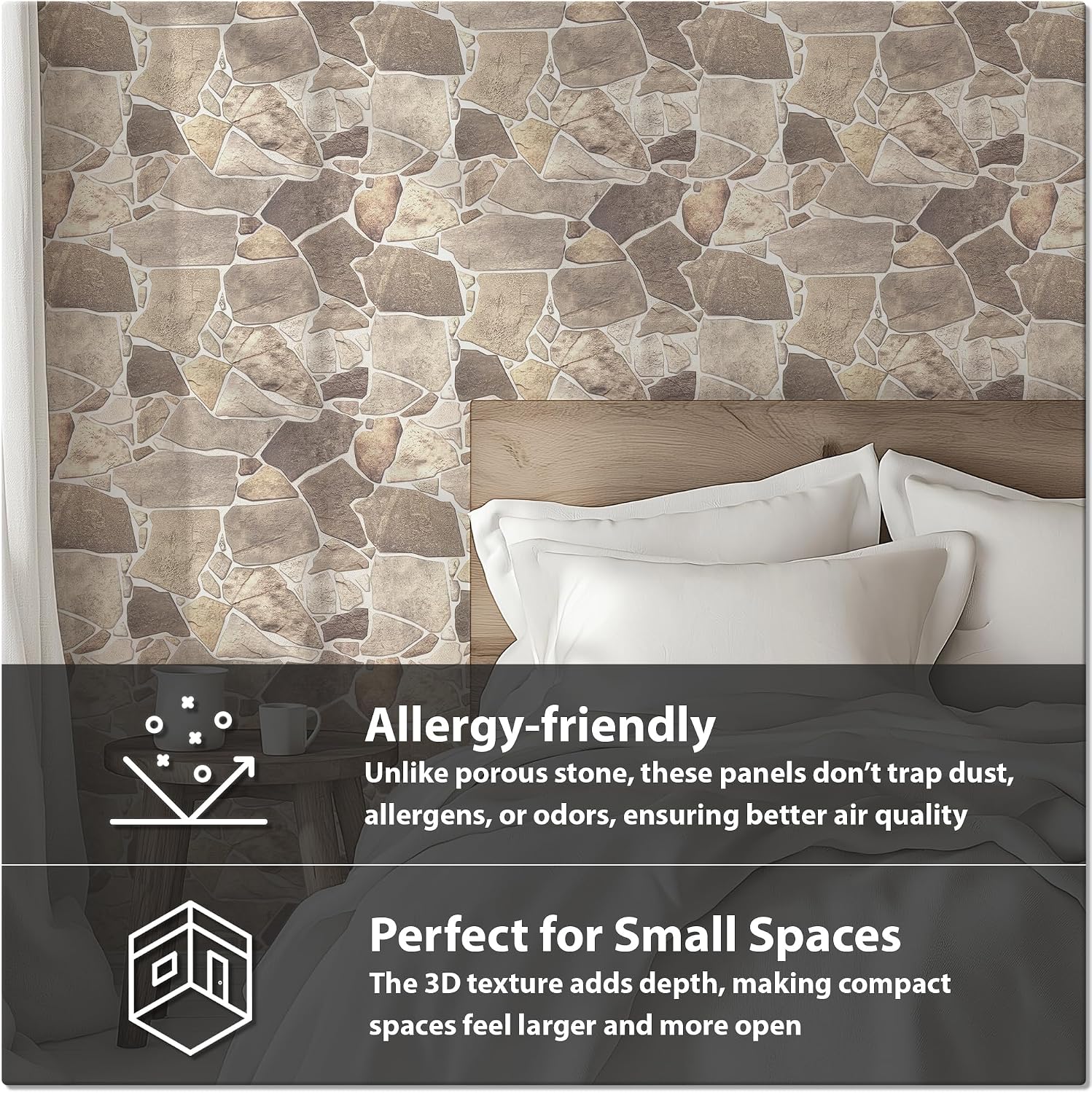 3D Faux Stone Wall Panels, Wild Boulder, Pack of 20, Covers 57.7 Sq Ft | Grey, Beige & Brown, Lightweight PVC, 17.5" x