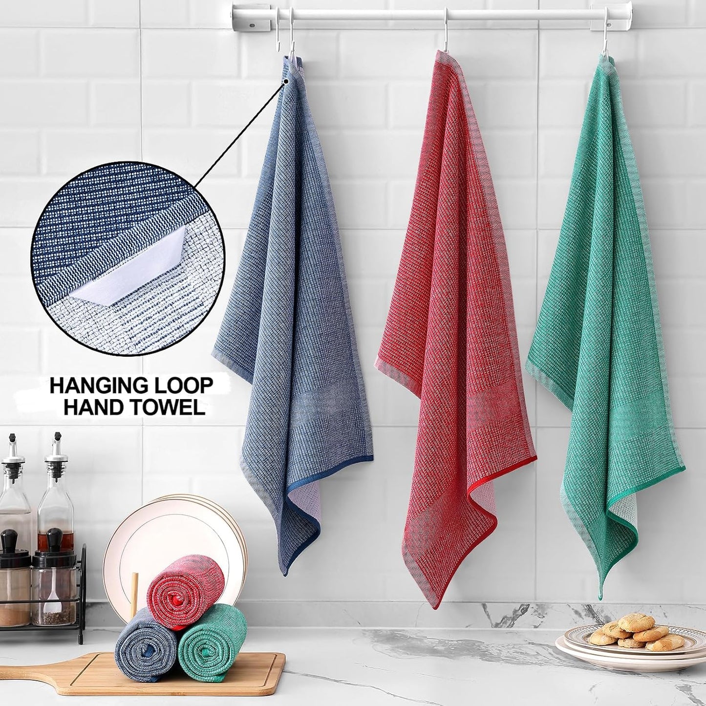 Homaxy 380 GSM Cotton Premium Kitchen Towels 6 Pack, 18"x 28", Mix | Flat and Terry Dish Towels, Highly Absorbent Tea