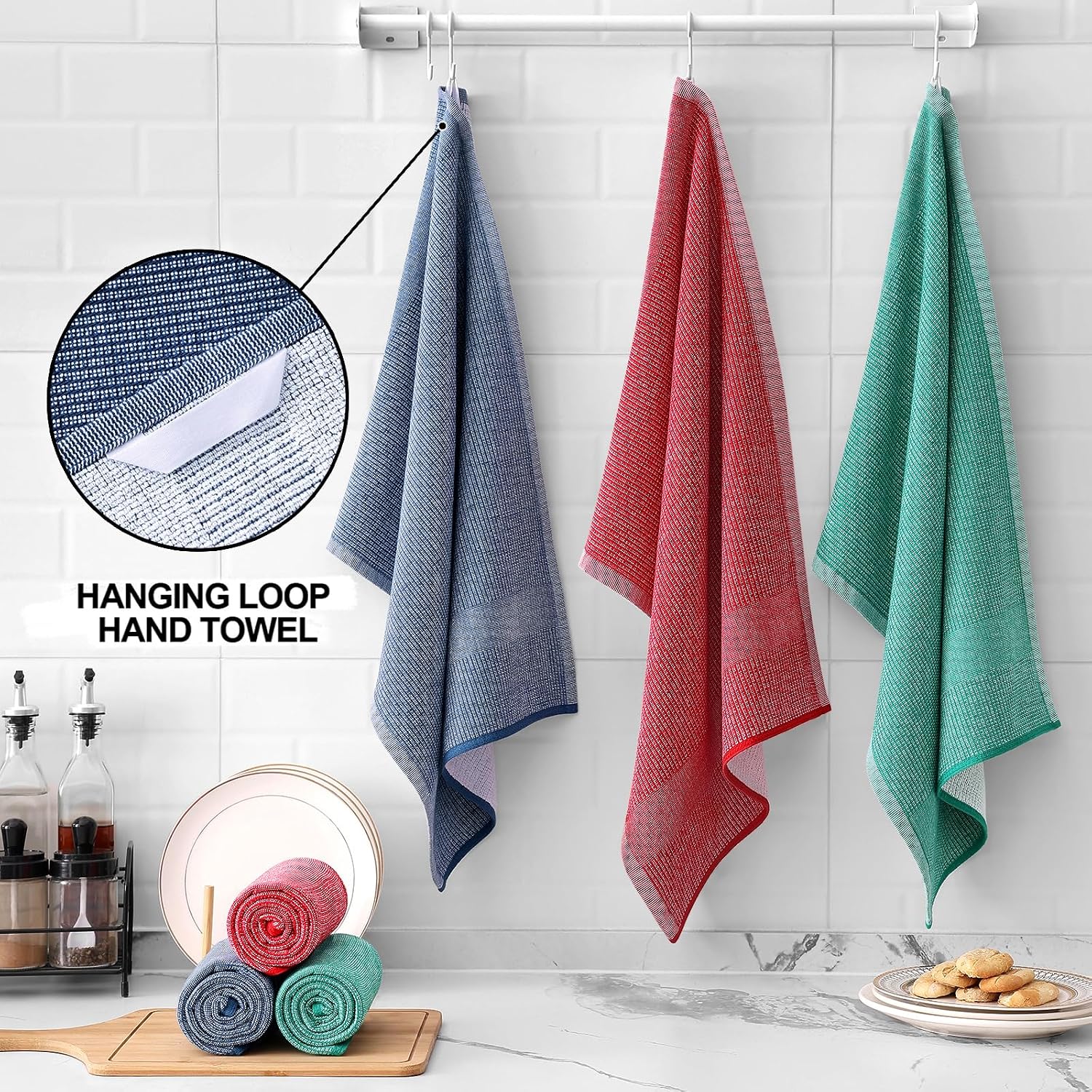 Homaxy 380 GSM Cotton Premium Kitchen Towels 6 Pack, 18"x 28", Mix | Flat and Terry Dish Towels, Highly Absorbent Tea