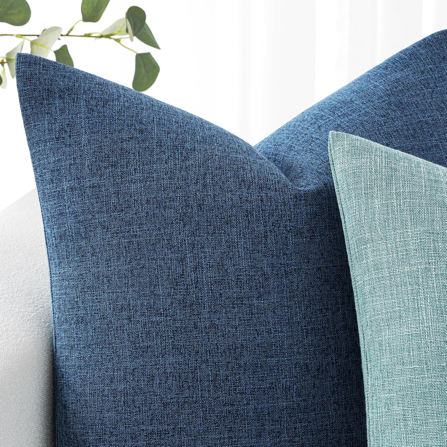 Decorative Linen Burlap Coastal Pillow Covers Farmhouse Accent / 18 x 18 / Blue / Set of 2