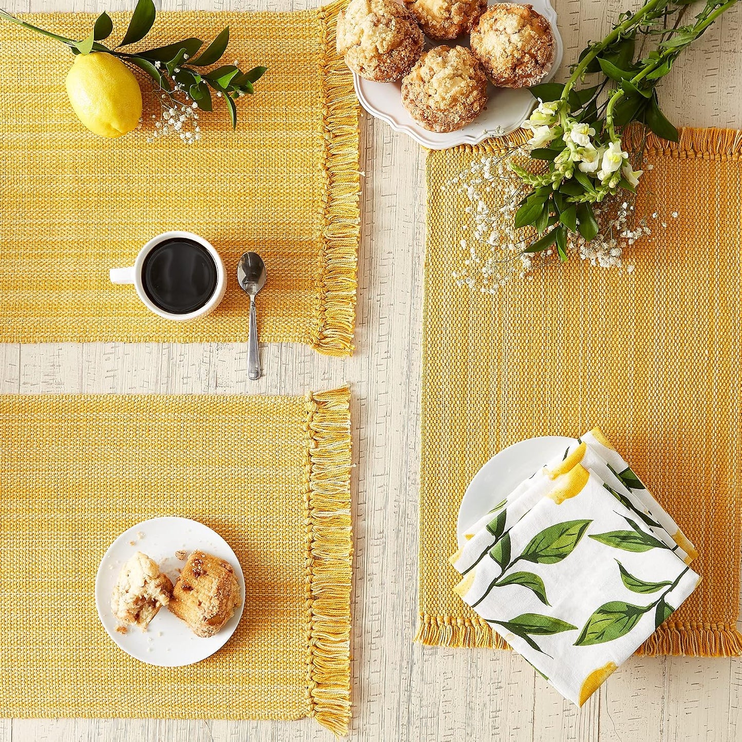 DII Variegated Tabletop Collection, Placemat Set3x19, Apricot, 6 Piece