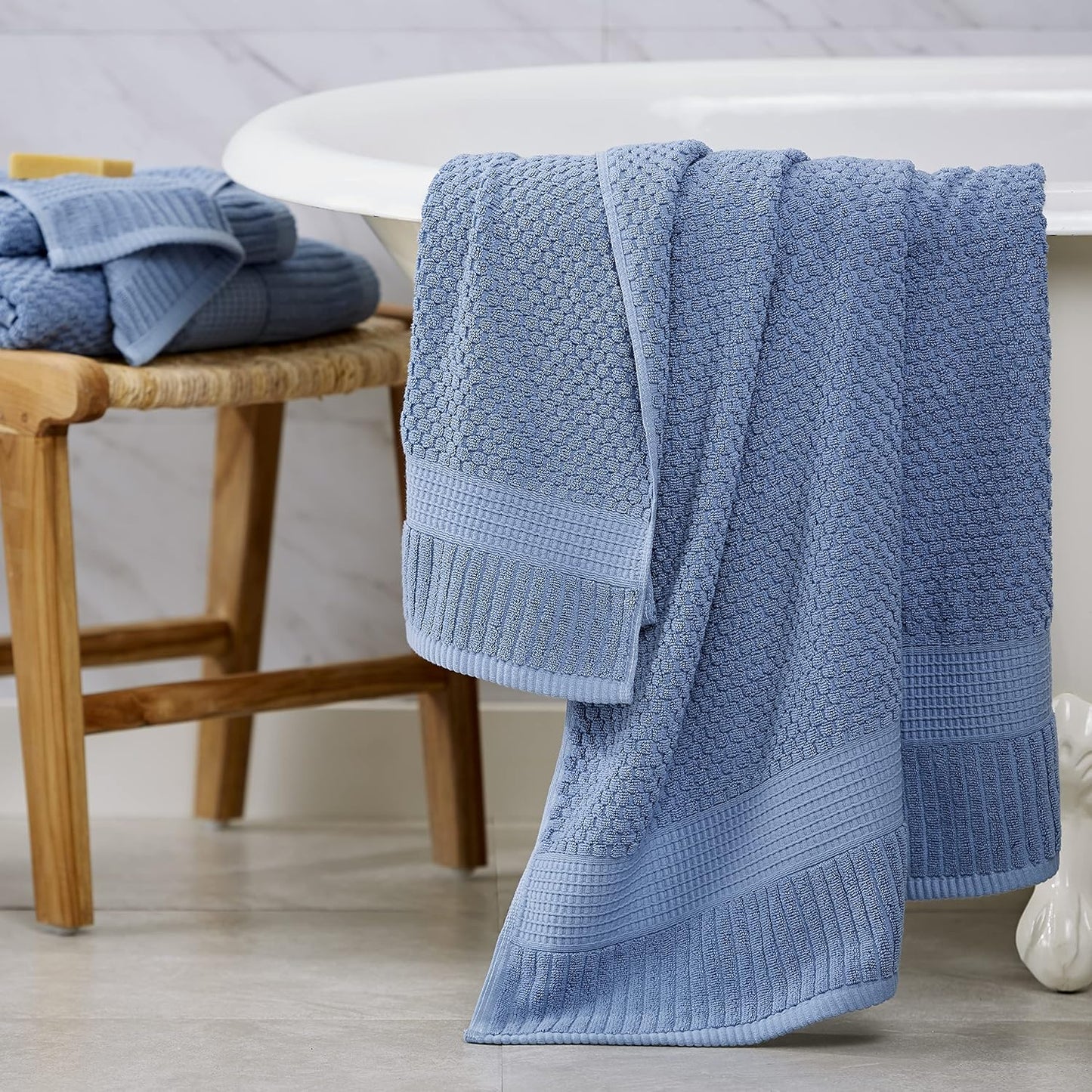 NY Loft 100% Cotton 4-Pack Bath Towel Set | Blue | Oeko-TEX | Quick-Dry | Four 30" x 52" Bath Towels | Super Absorbent