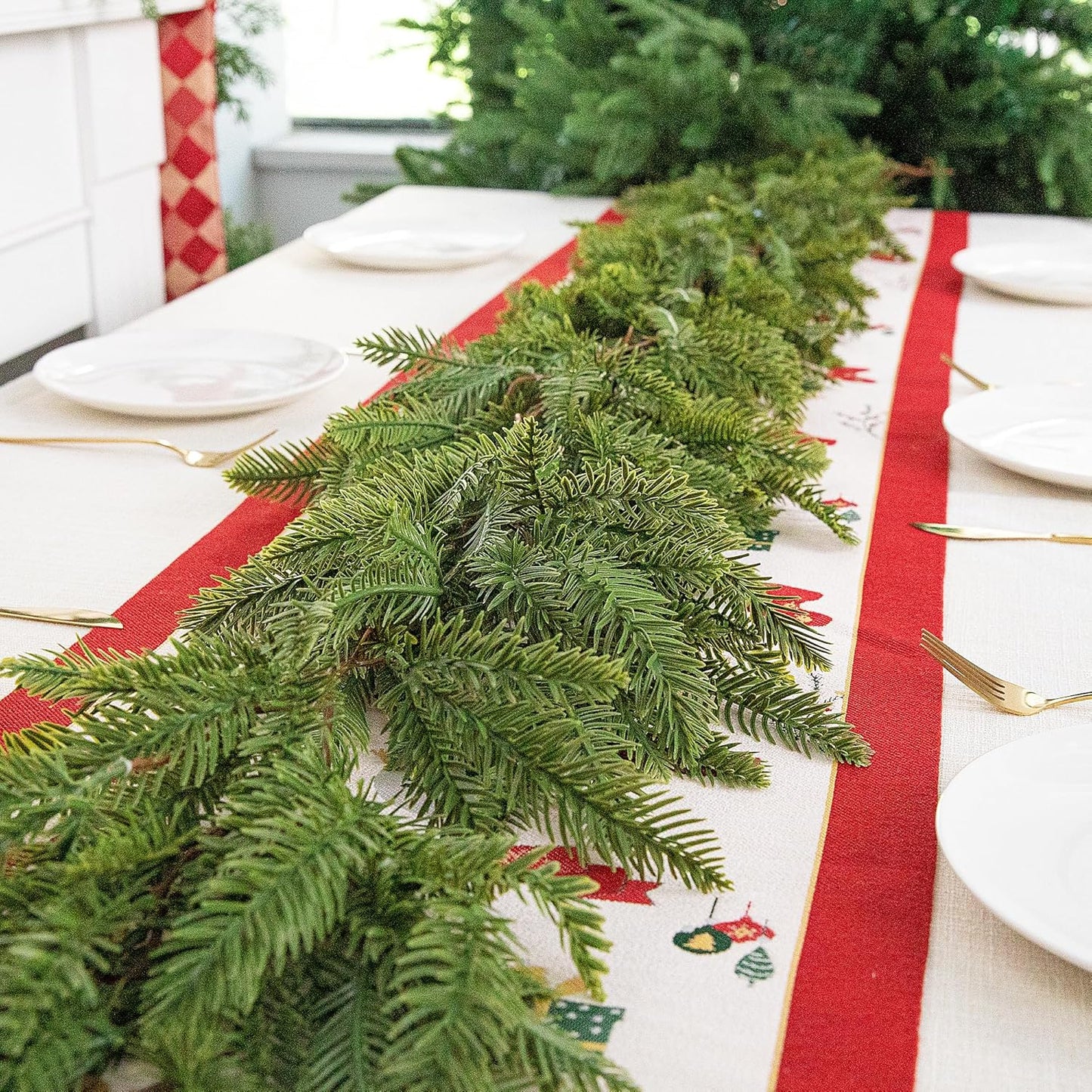 2 Pcs Christmas Norfolk Pine Garland, 6 FtArtificial Pines Greenery Garland | Realistic 3 Fork Dense Real Touch Pine