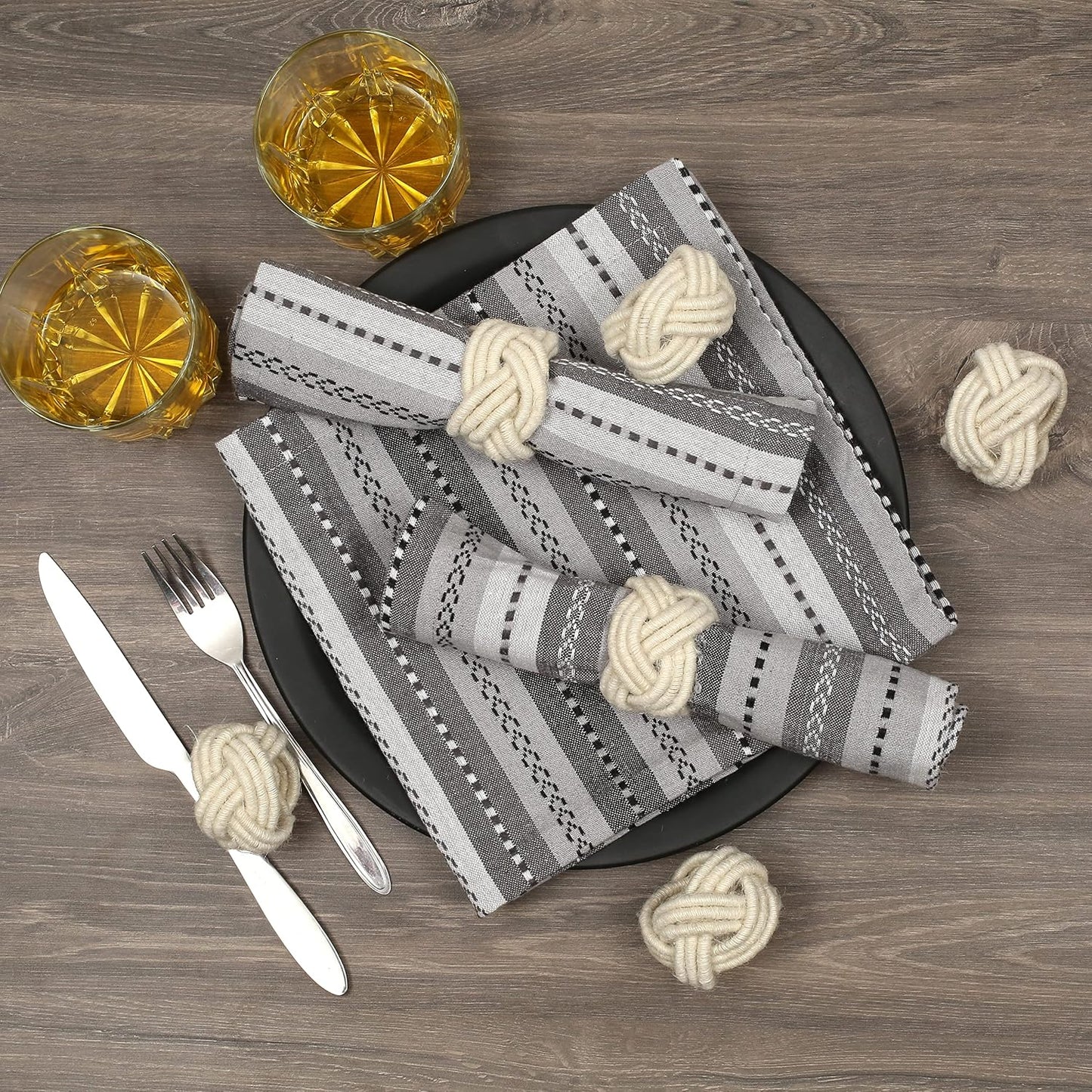 Alpha Living Home Jute Napkin Rings, Woven Boho Set of 12, Off White | Natural jute, 2x2x1.5 in, fits standard cloth &